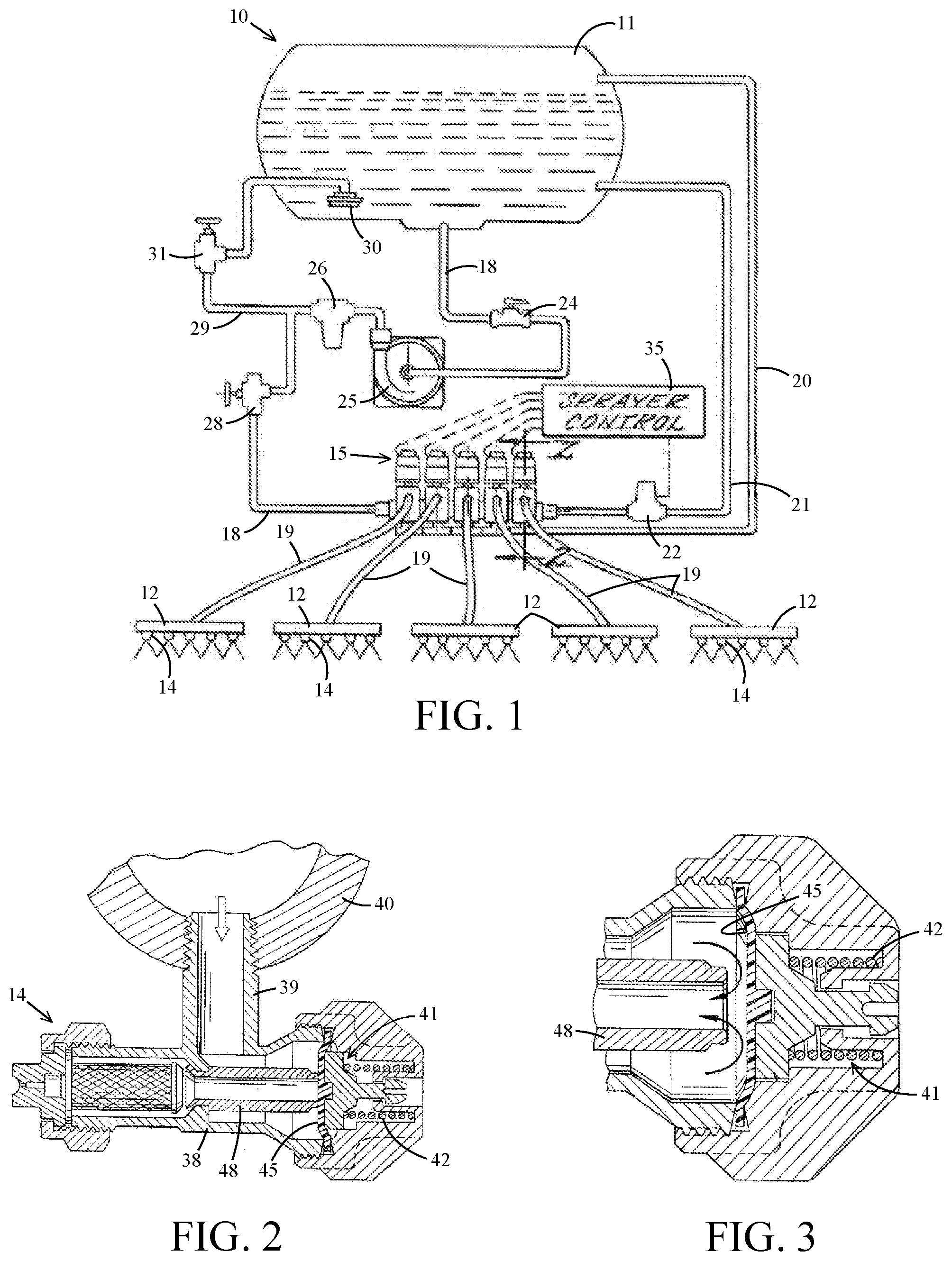 Patent US12508606 Figure 1 – Valve controlled spraying system