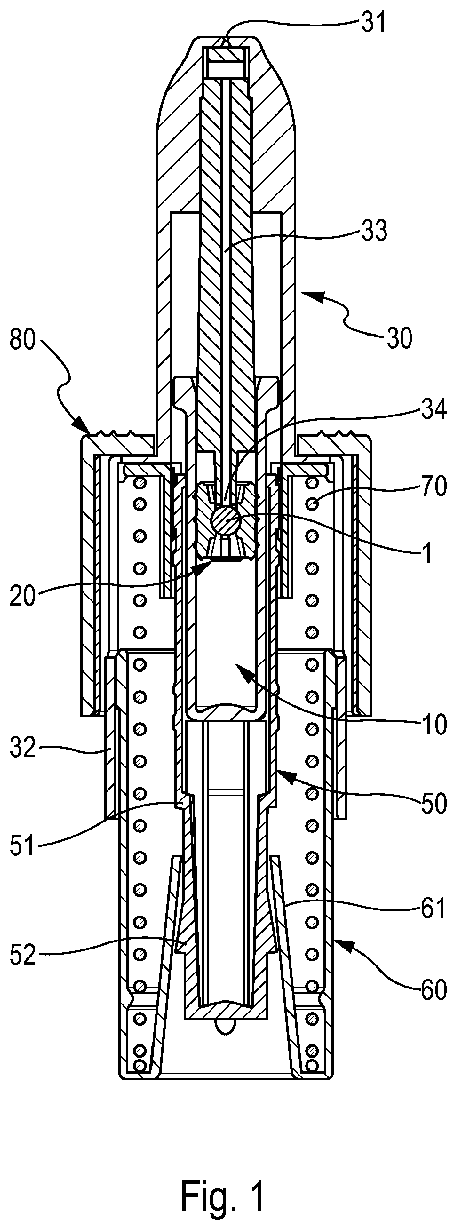 Patent US12508612 Figure 1 – Device for dispensing a fluid product