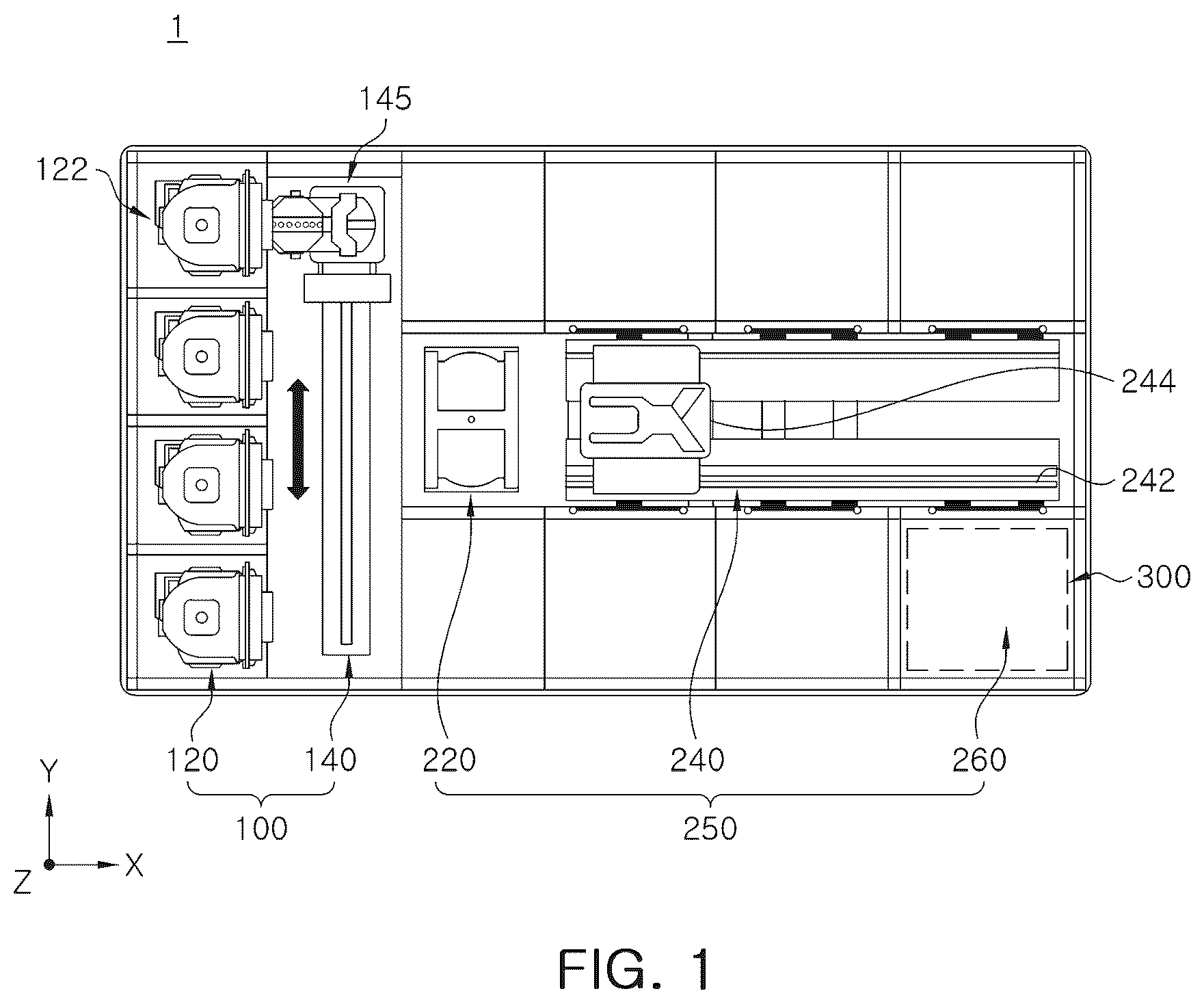 Patent US12508633 Figure 1 – Moving assembly for recovery guard and substrate processing apparatus