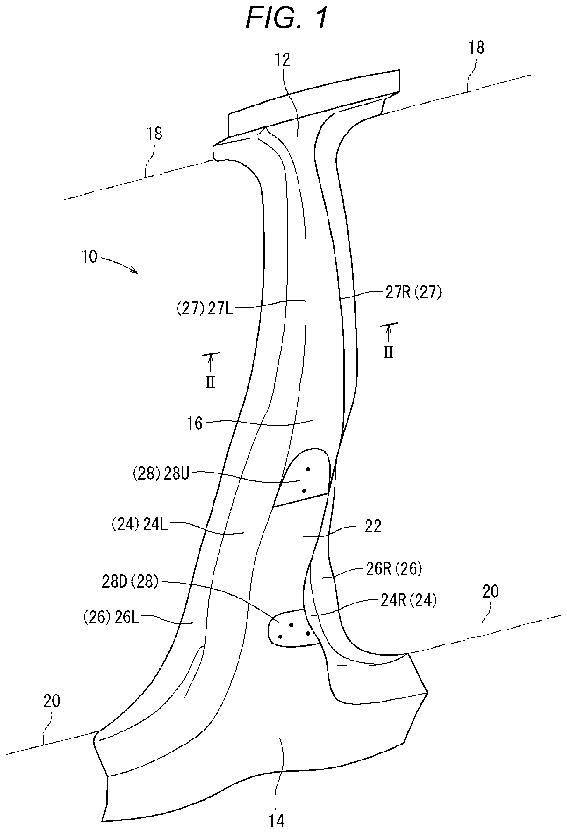 Patent US12508644 Figure 1 – Vehicle center pillar member and method for manufacturing same