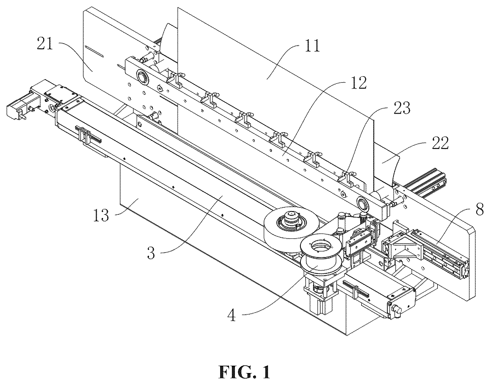 Patent US12508777 — Tape pasting mechanism with multiple functions of clutch-type synchronous punching, tape pasting and cutting — Figure 1
