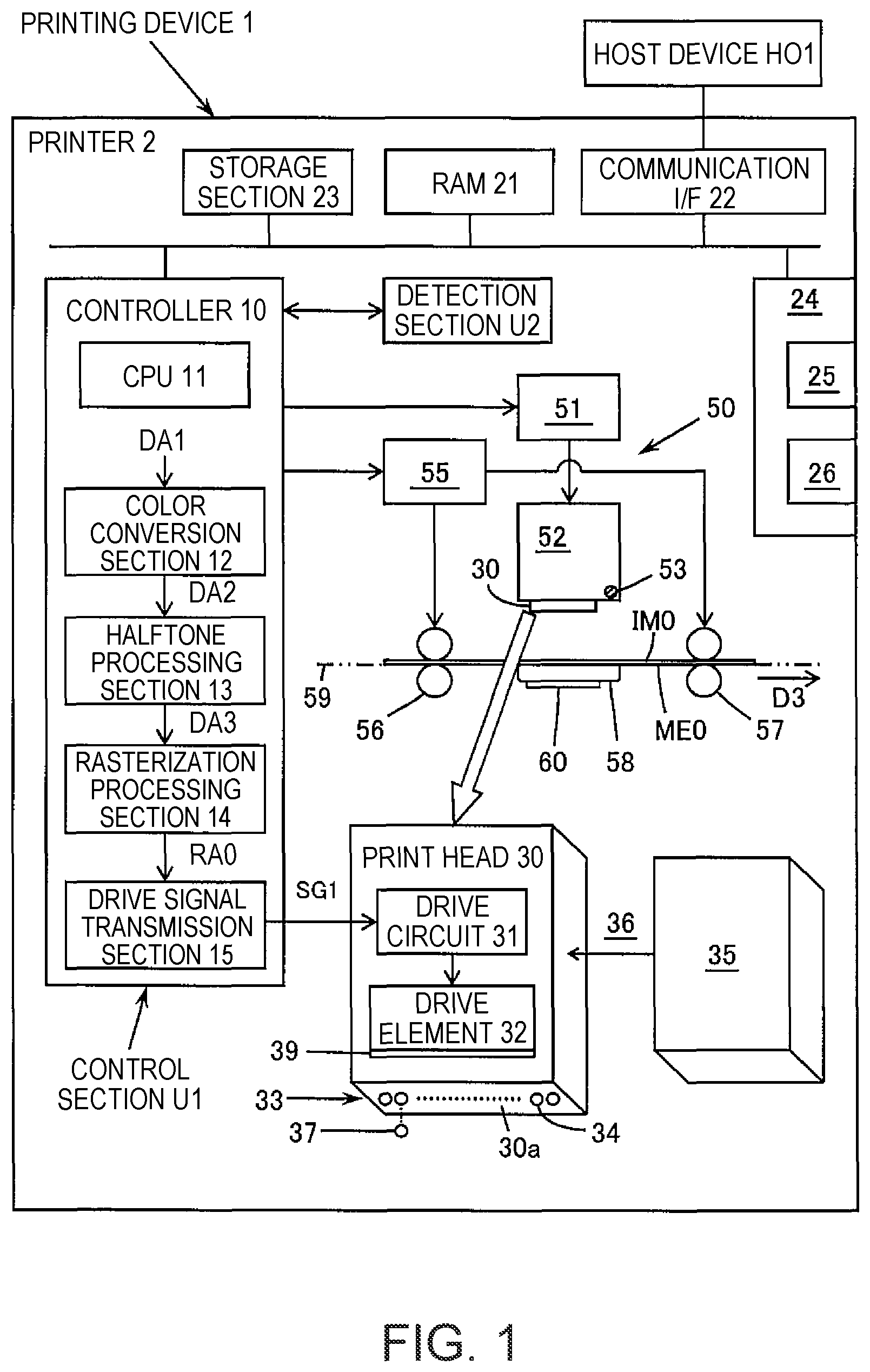 Patent US12508803 — Printing device and printing method — Figure 1