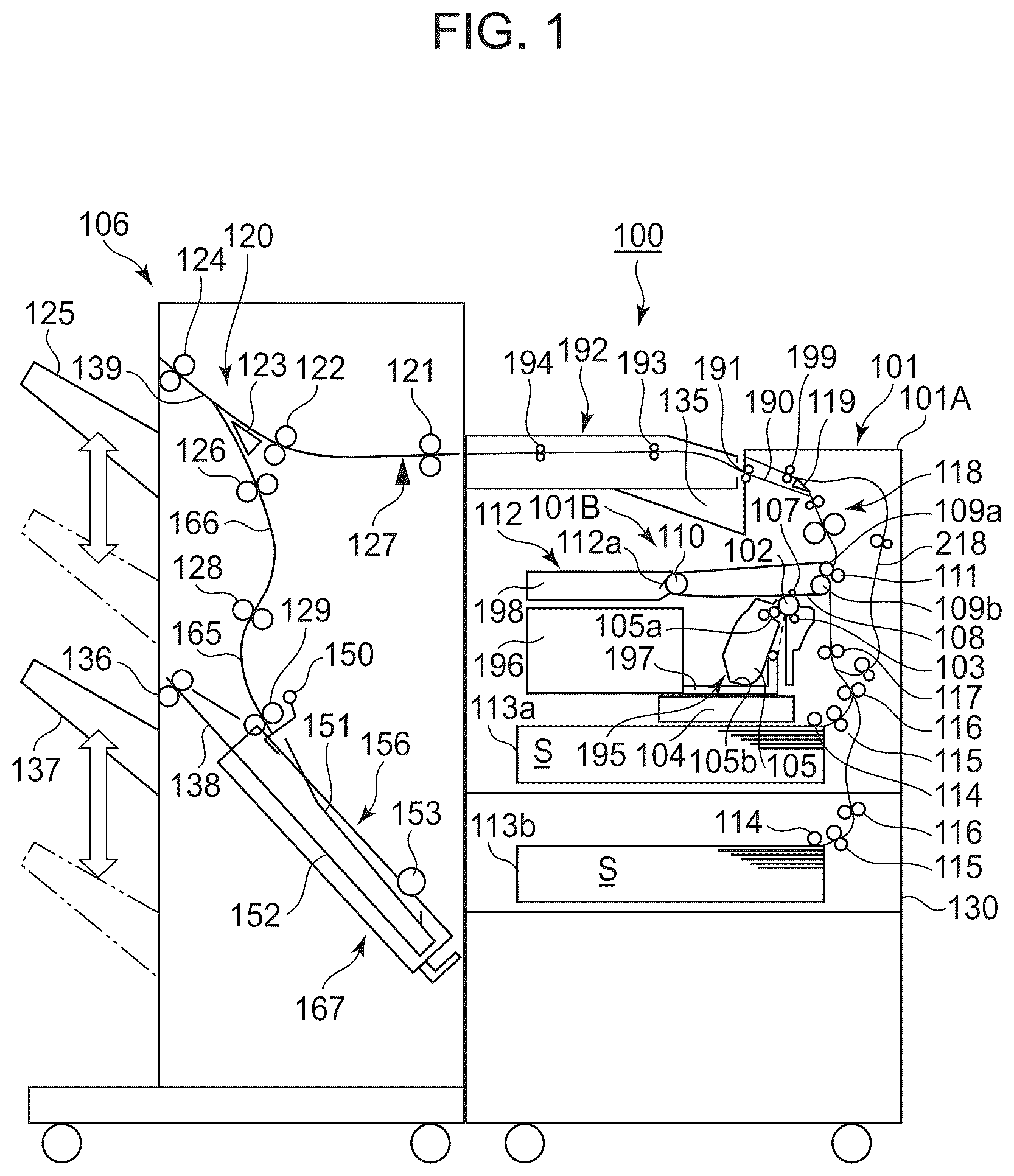 Patent US12508831 Figure 1 – Booklet creating apparatus and image forming system