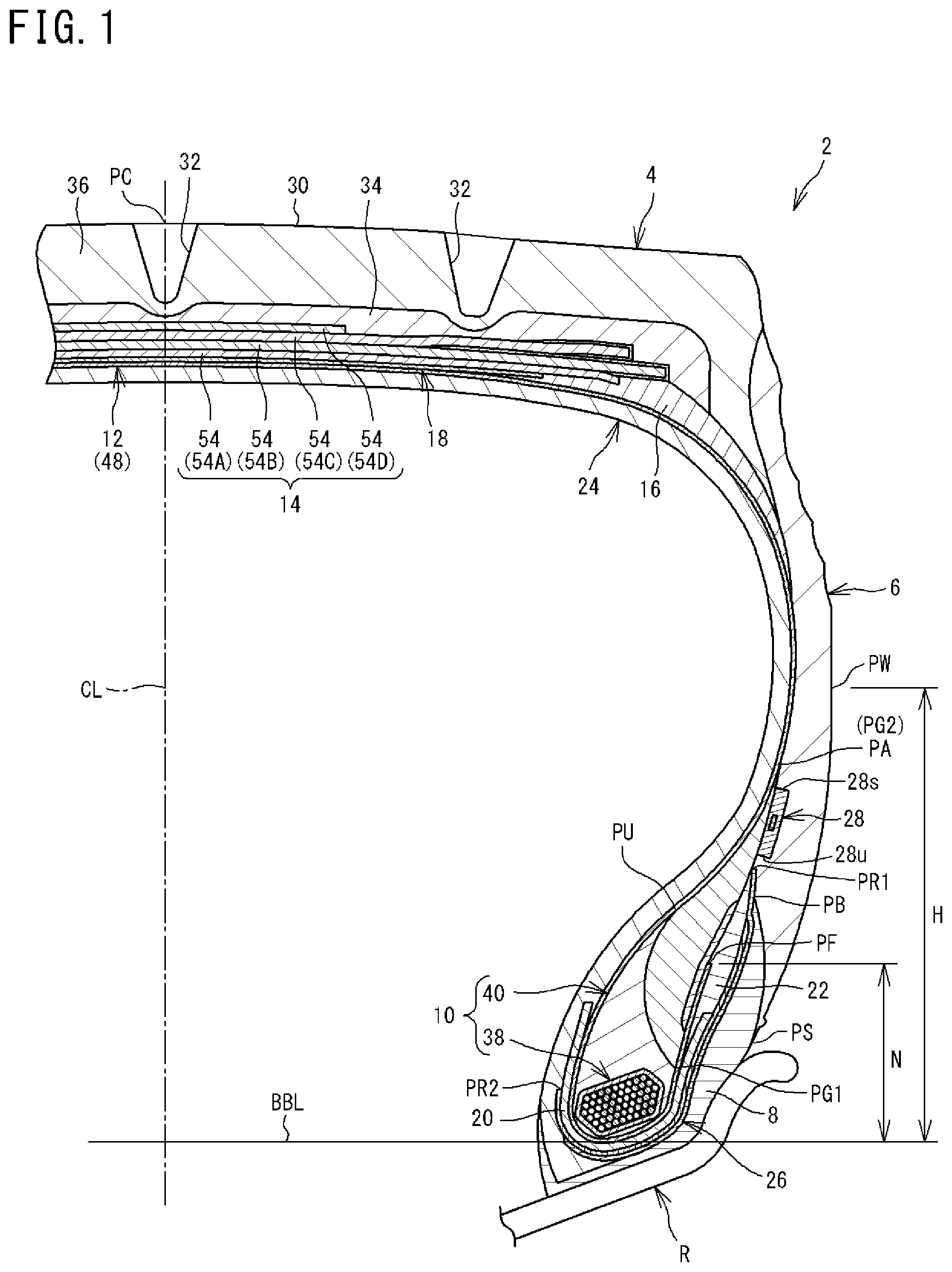 Patent US12508850 — Heavy duty tire — Figure 1