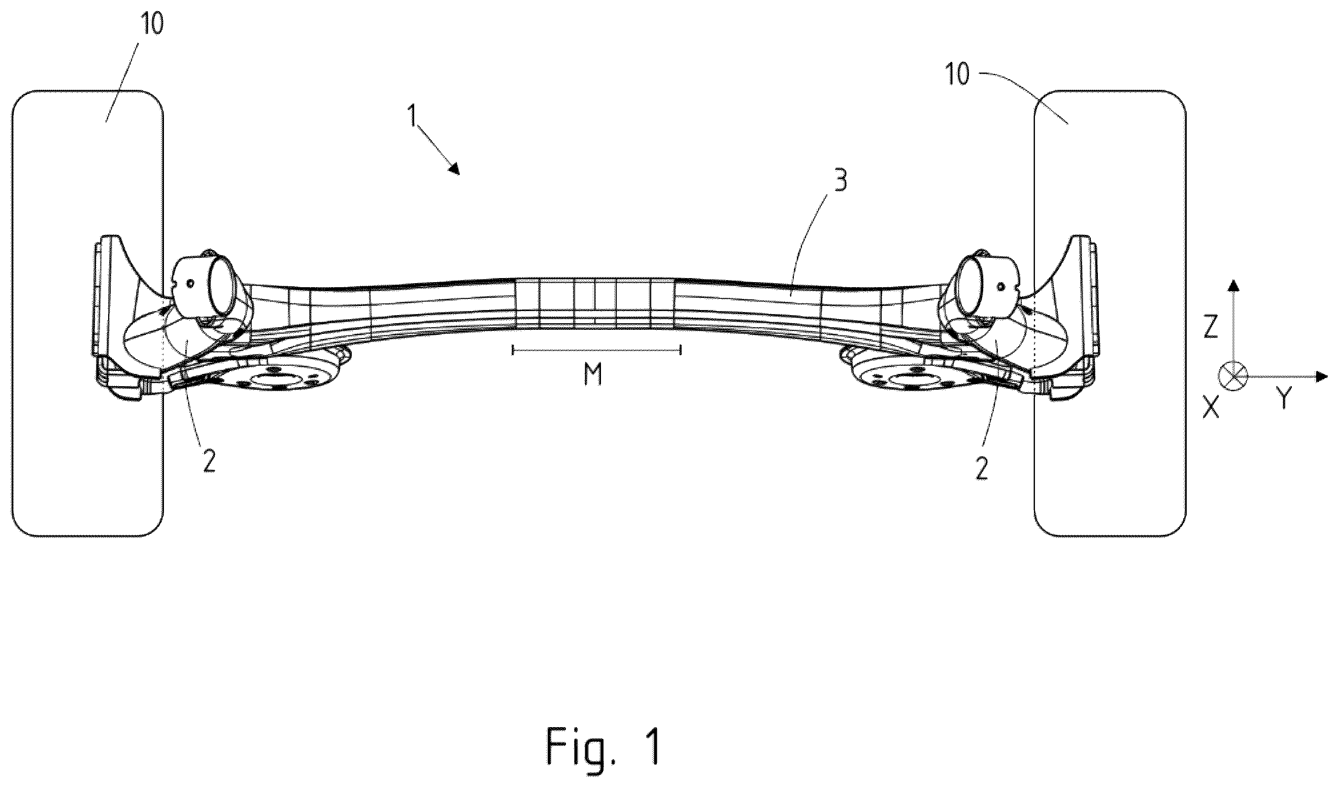 Patent US12508863 — Twist beam axle for a motor vehicle — Figure 1