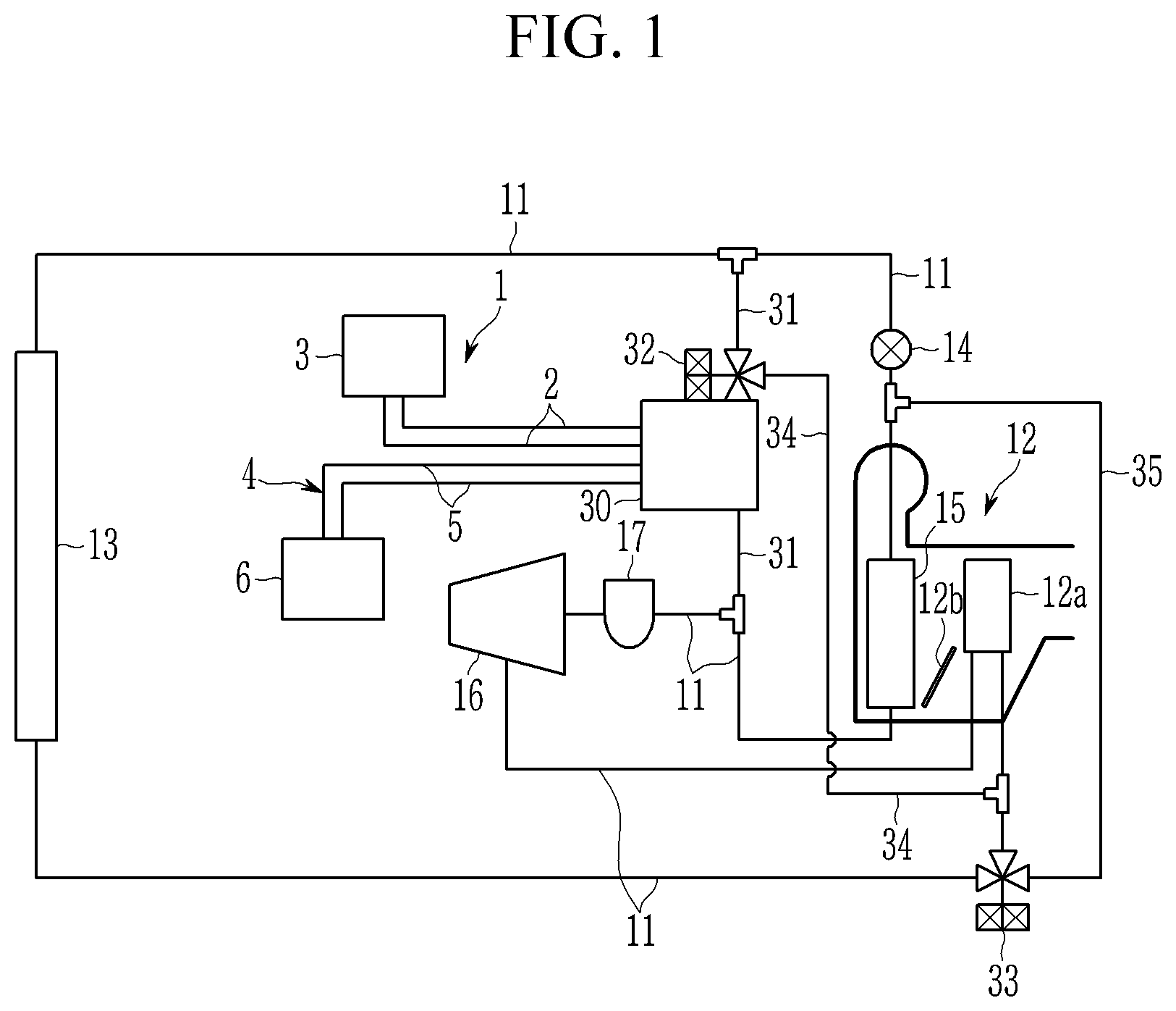 Patent US12508873 Figure 1 – Heat pump system of vehicle