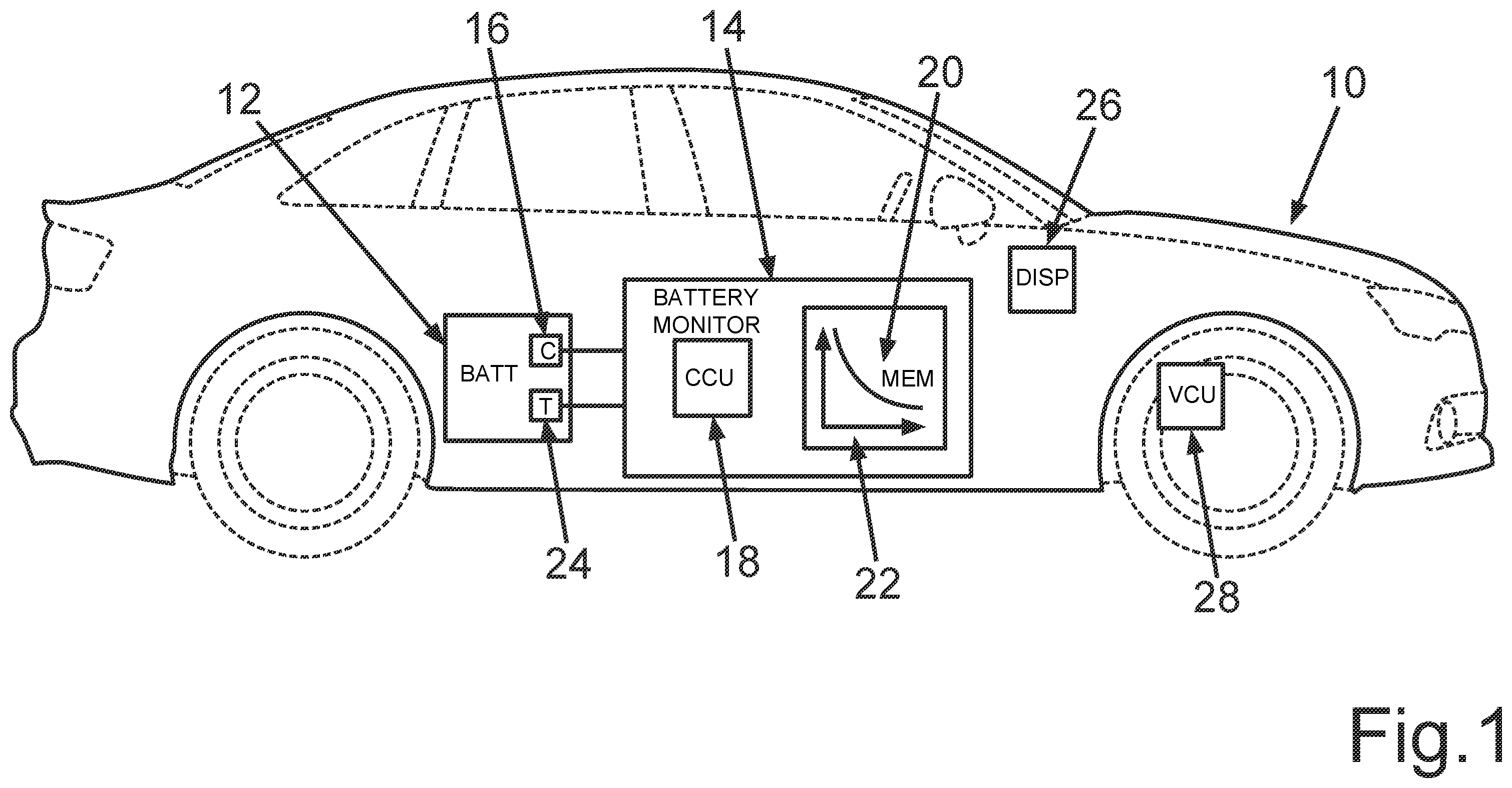Patent US12508913 — Method for determining an available amount of energy of a vehicle battery for an emergency pulse, battery monitoring device and motor vehicle — Figure 1