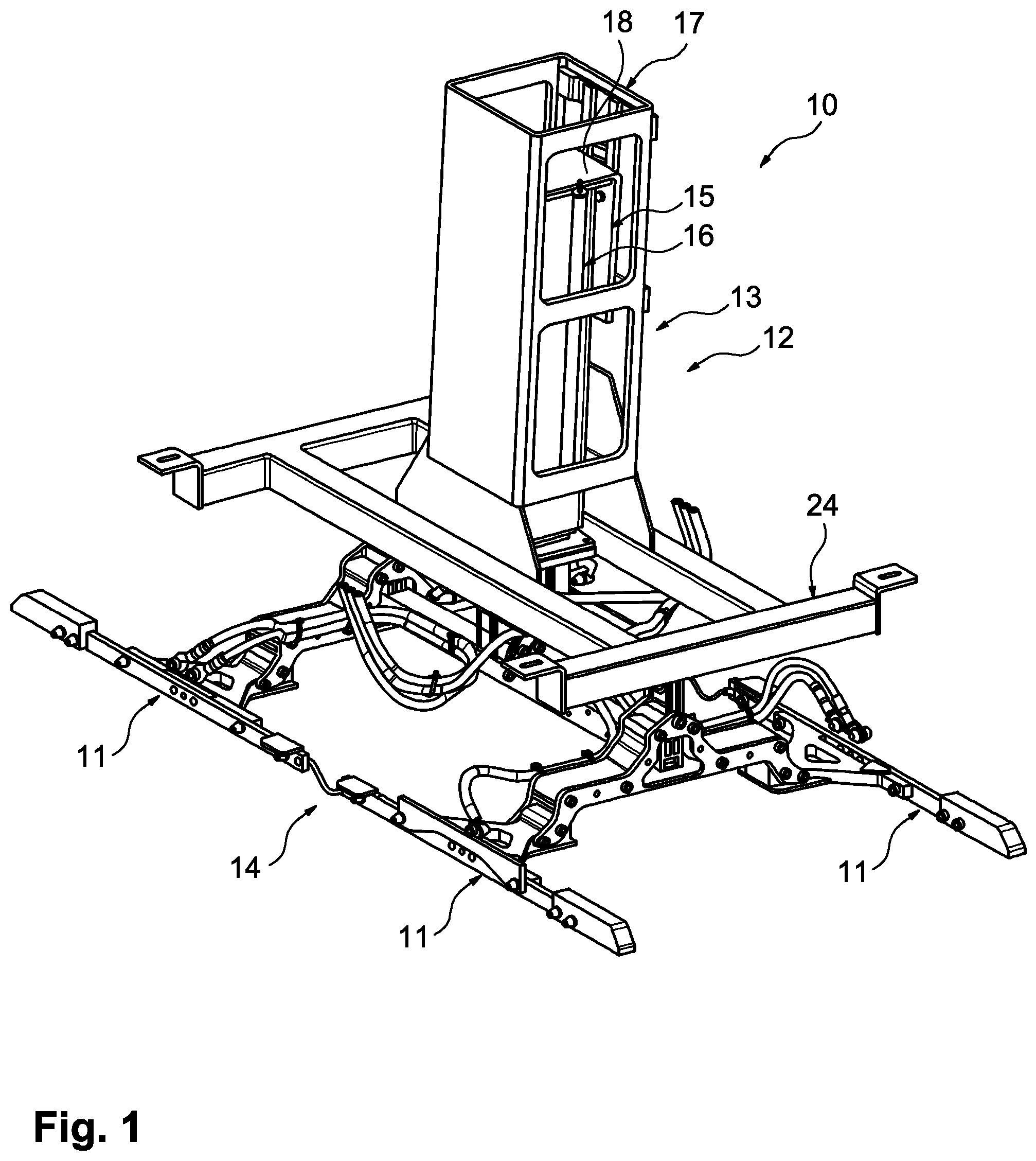 Patent US12508928 Figure 1 – Positioning unit for a charging station, and method for making contact