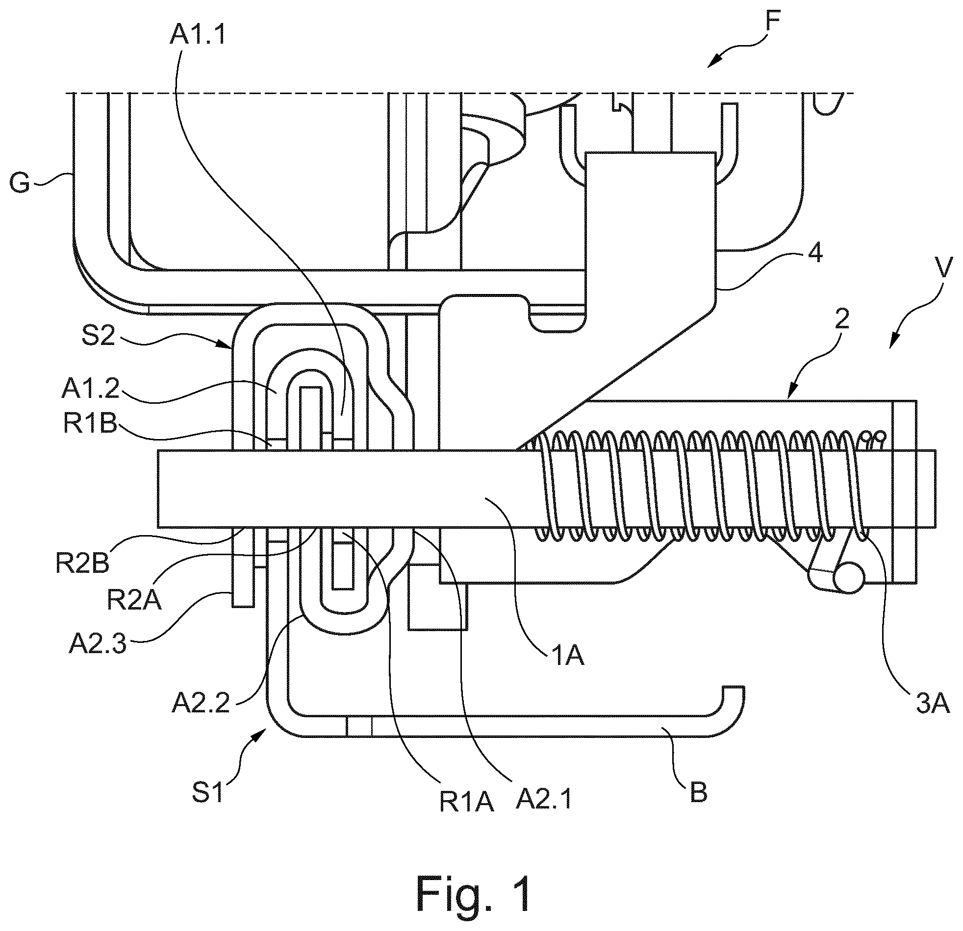 Patent US12508957 — Locking device for a vehicle seat, comprising a securing section that secures a locking element in a locking position in a positive manner — Figure 1