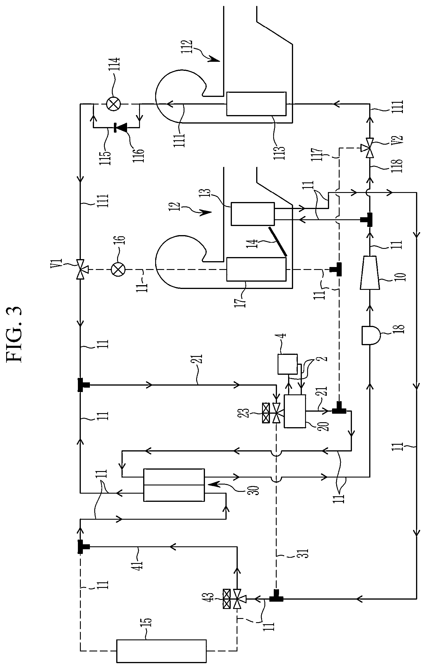 Patent US12508963 Figure 3 – Heat pump system for a vehicle