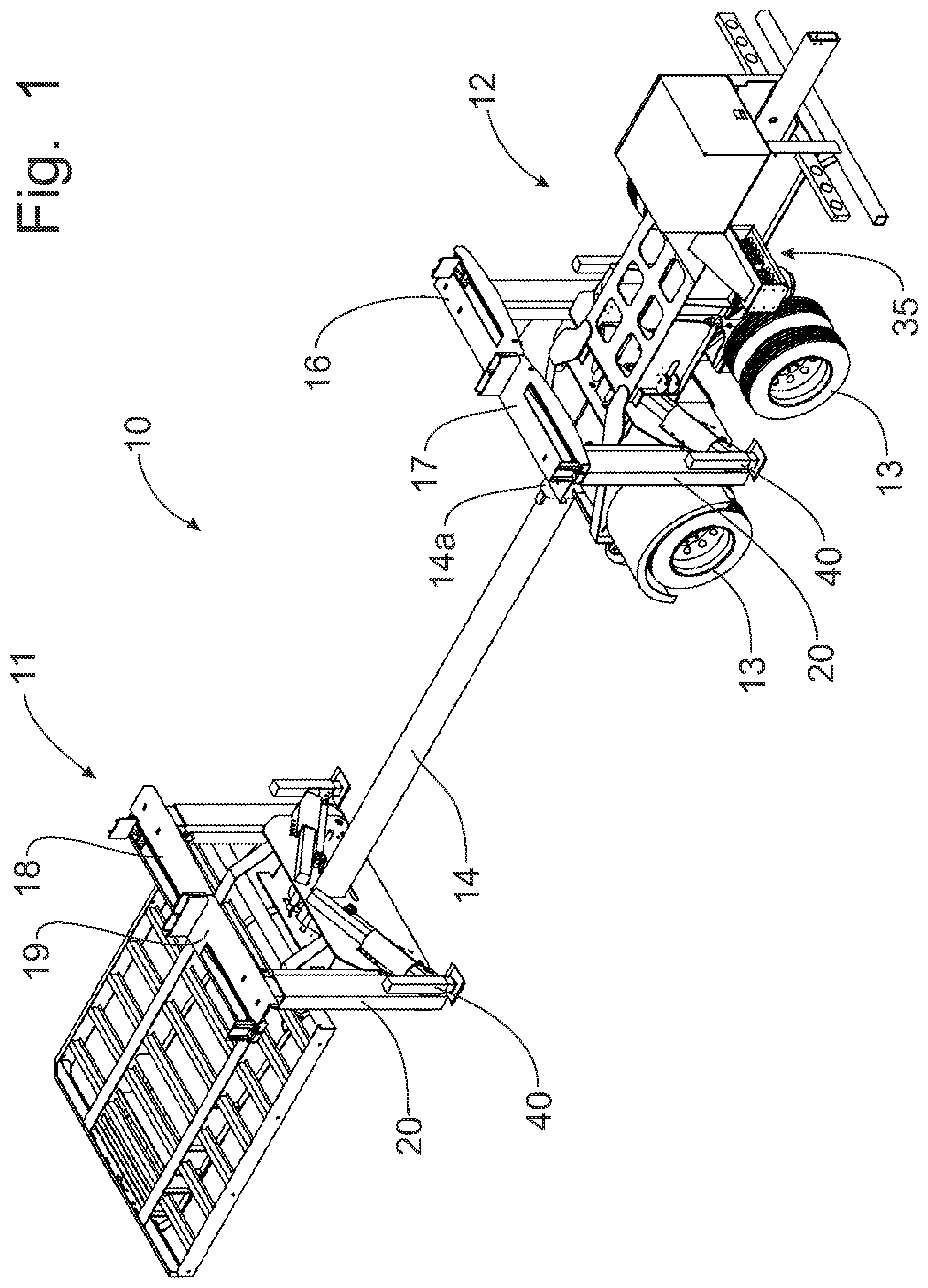 Patent US12508973 — Trailer for transporting and discharging building trusses — Figure 1