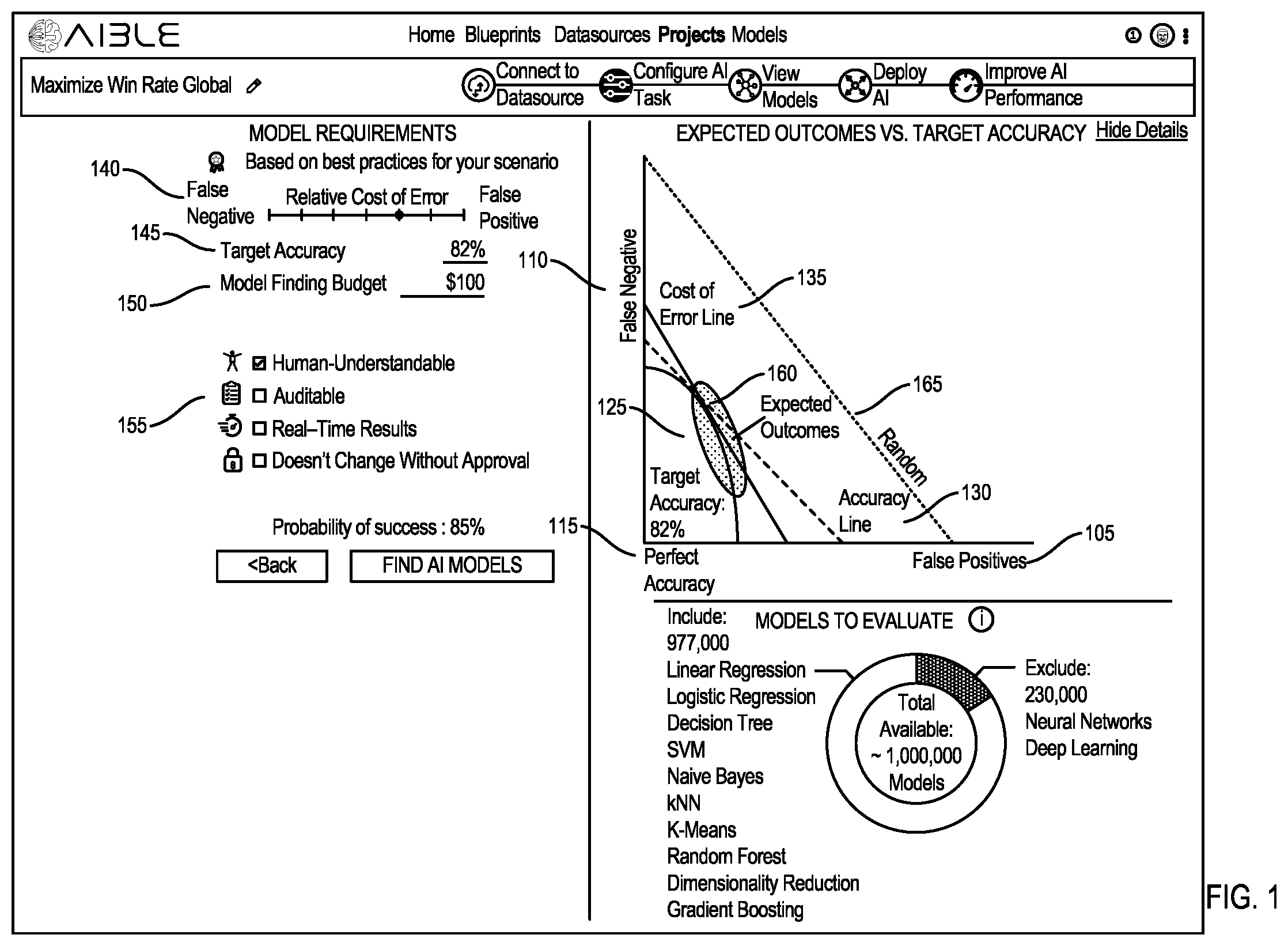 Patent US12511139 Figure 1 – Interface for generating models with customizable interface configurations