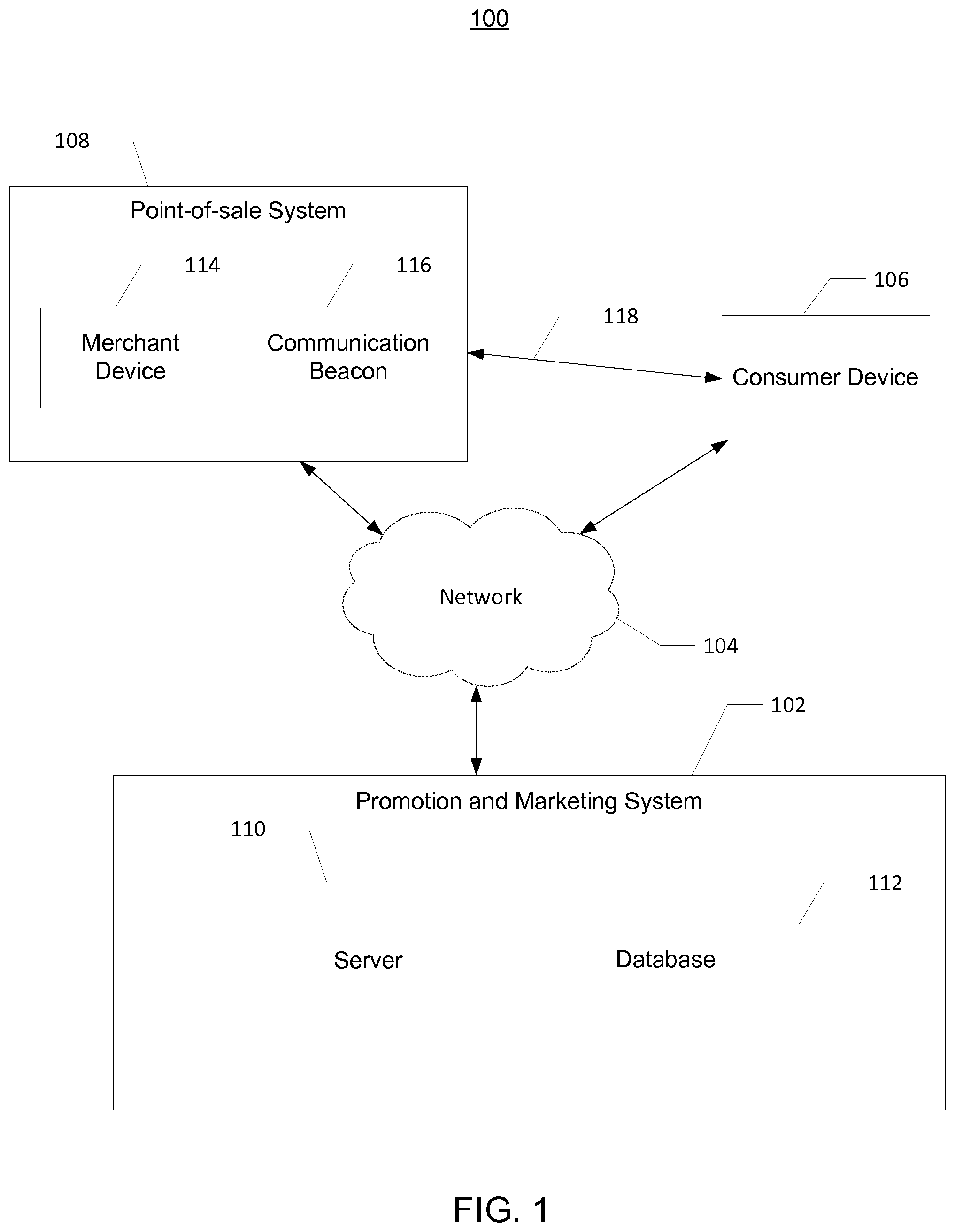 Patent US12511665 — Beacon-based device location interface — Figure 1