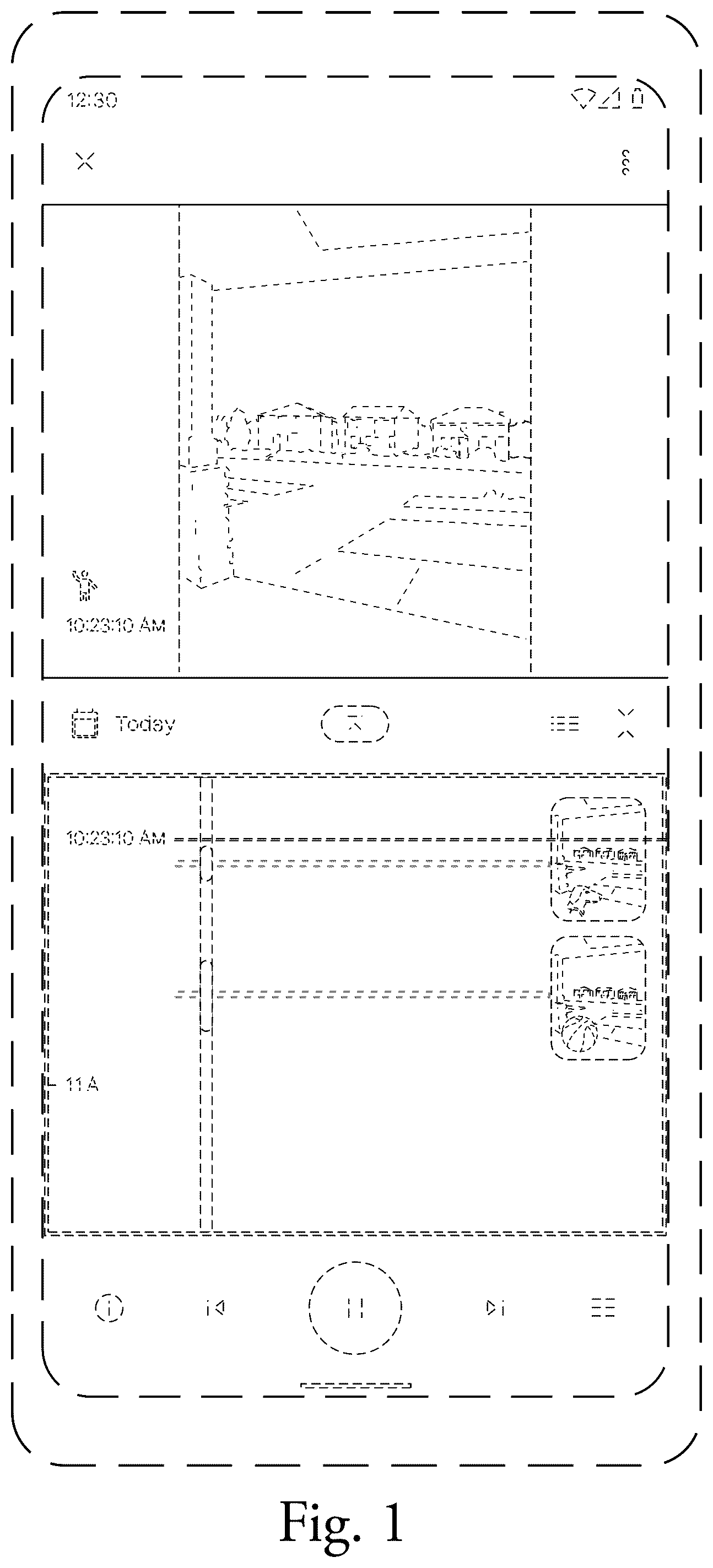 Patent USD1075785 Figure 1 – Display screen or portion thereof with transitional graphical user interface