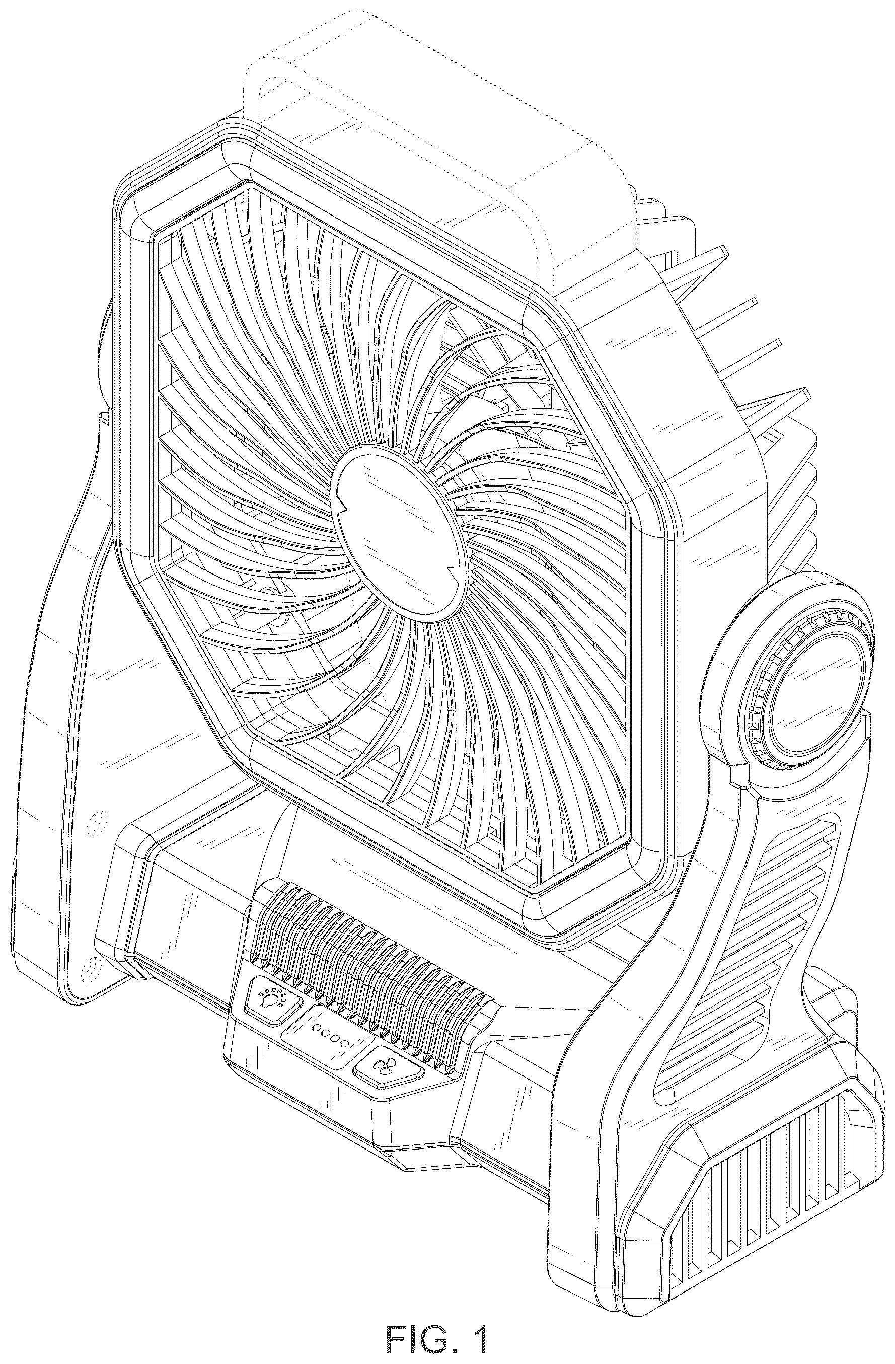 Patent USD1076047 Figure 1 – Camping fan