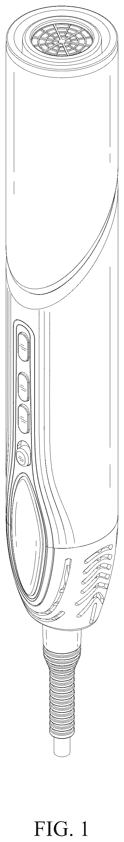 Patent USD1076225 Figure 1 – Handle for hot air comb