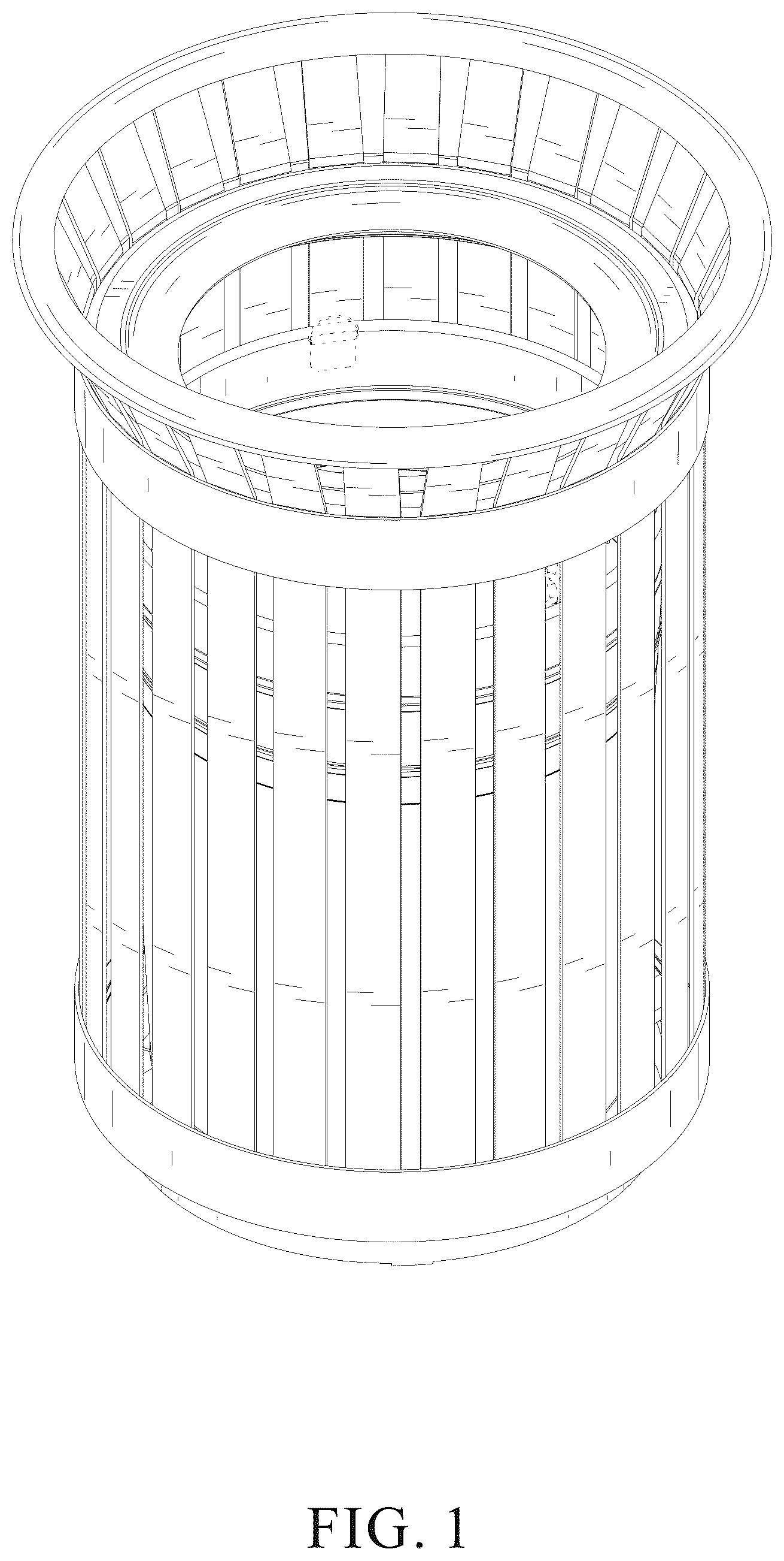 Patent USD1076307 Figure 1 – Trash can