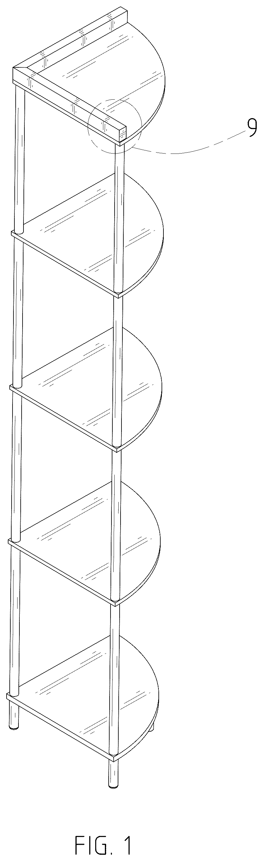 Patent USD1076521 Figure 1 – Corner shelf