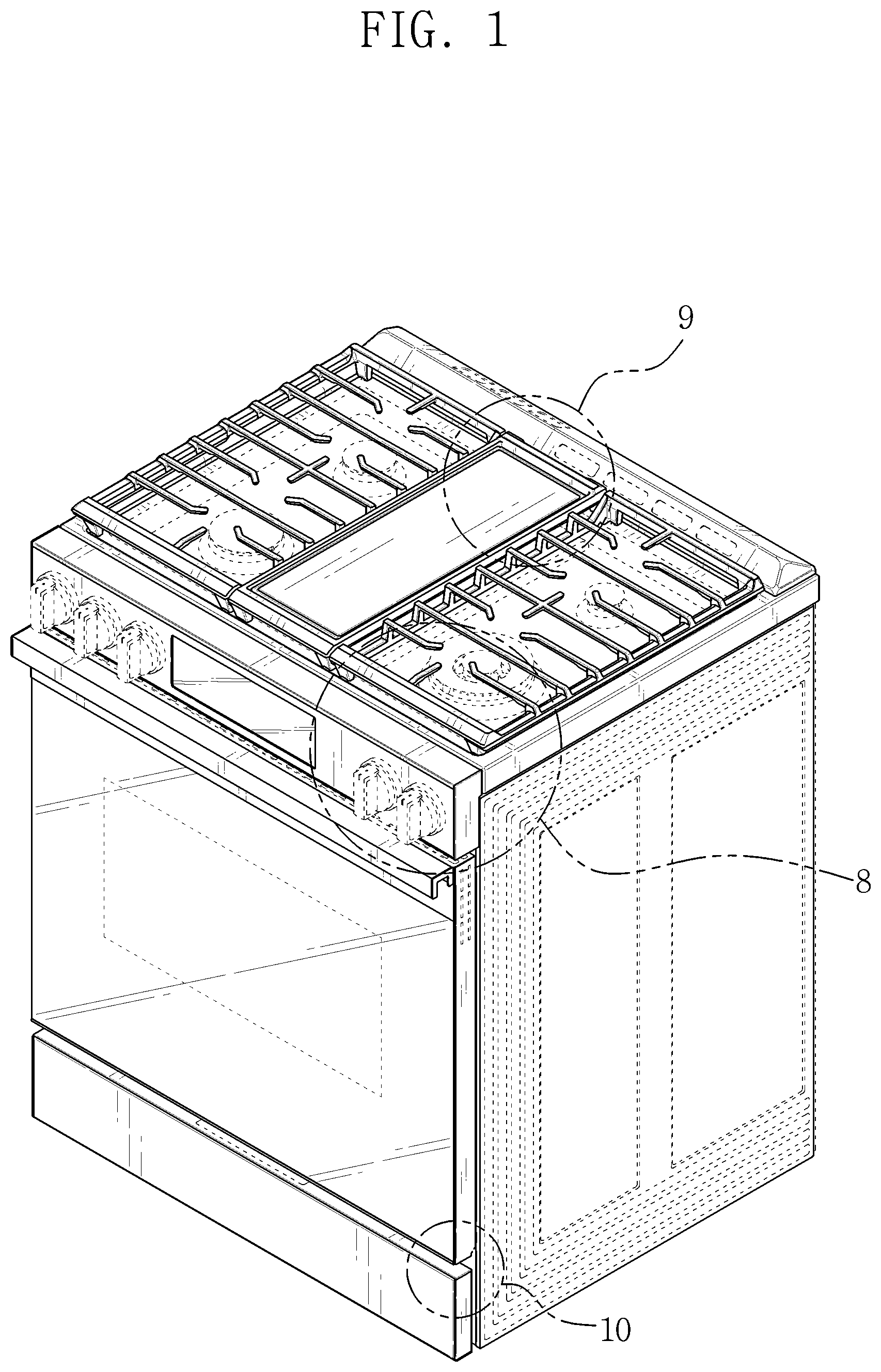 Patent USD1076563 Figure 1 – Gas oven range