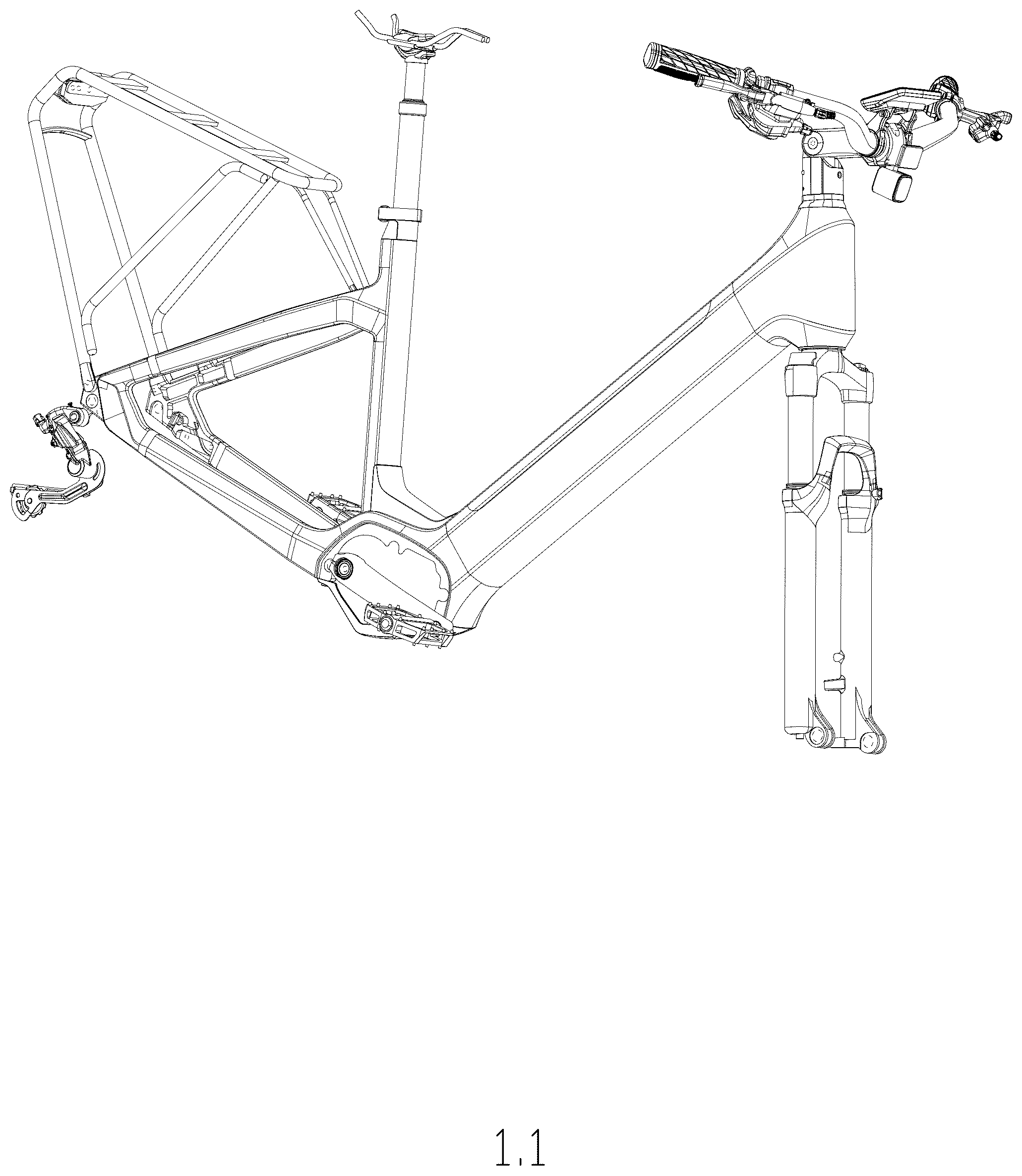 Patent USD1076730 Figure 1 – Electric bicycle frame