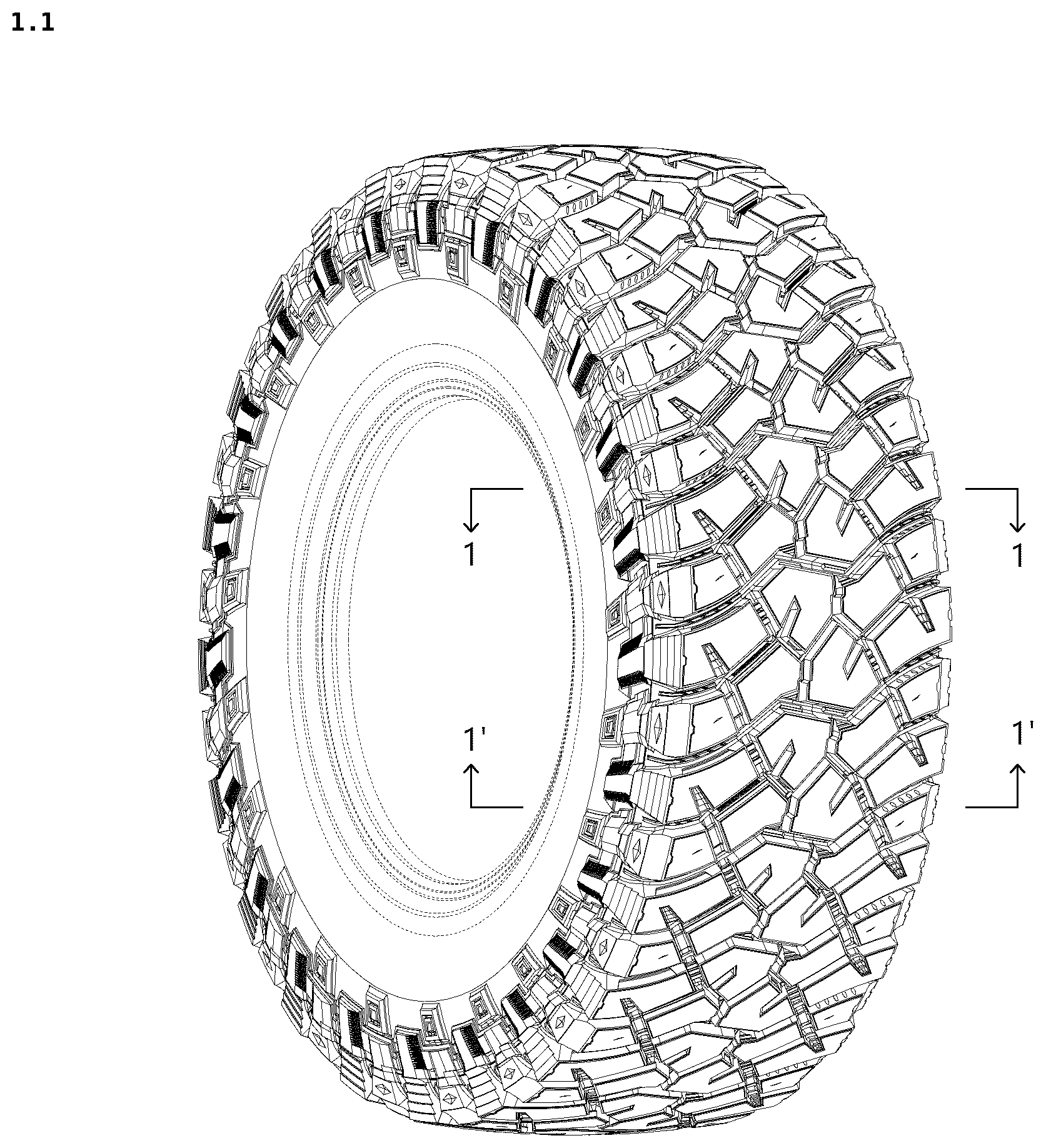 Patent USD1076781 Figure 1 – Tyre tread