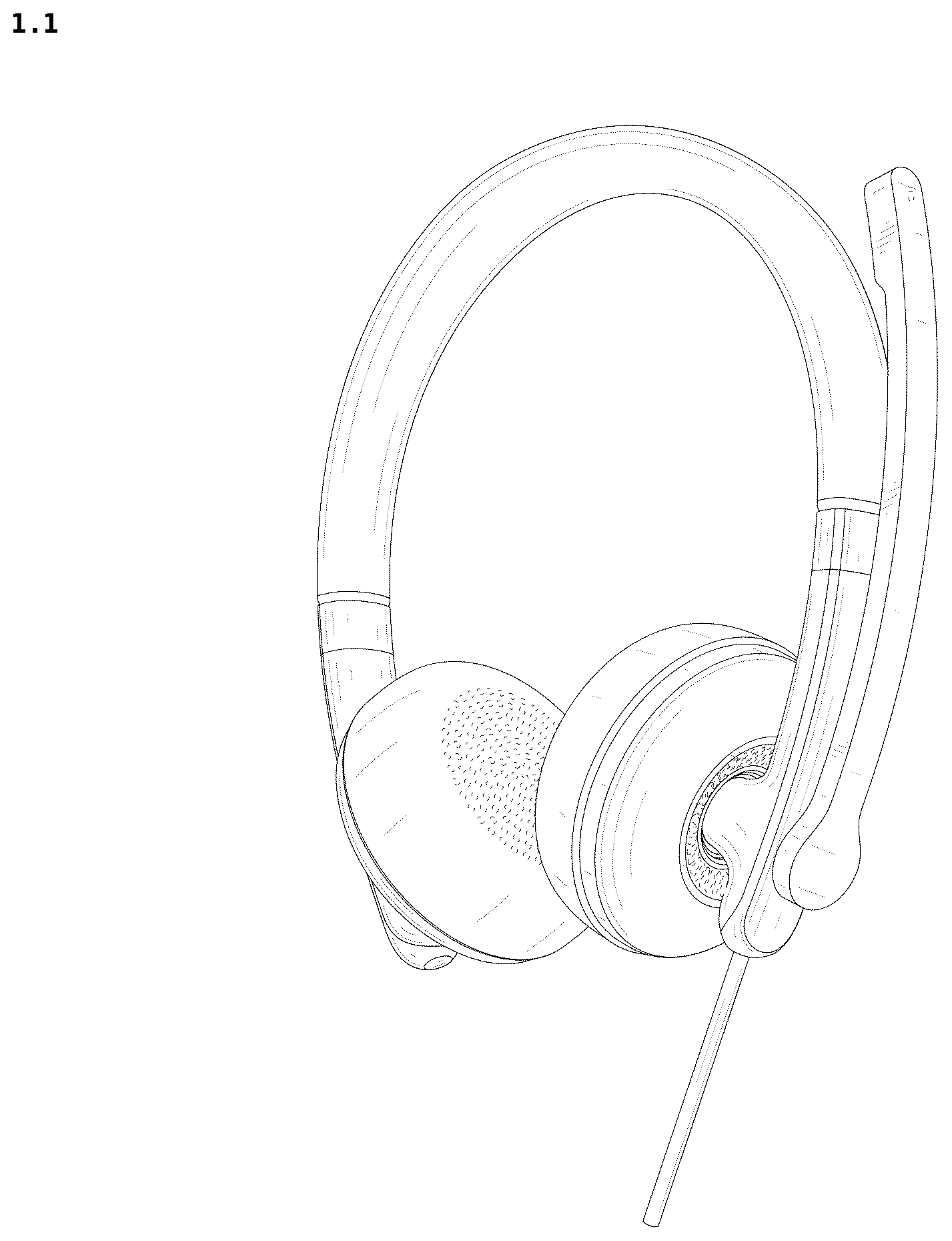 Patent USD1076875 — Headset for telephones with earphones and microphones combined — Figure 1