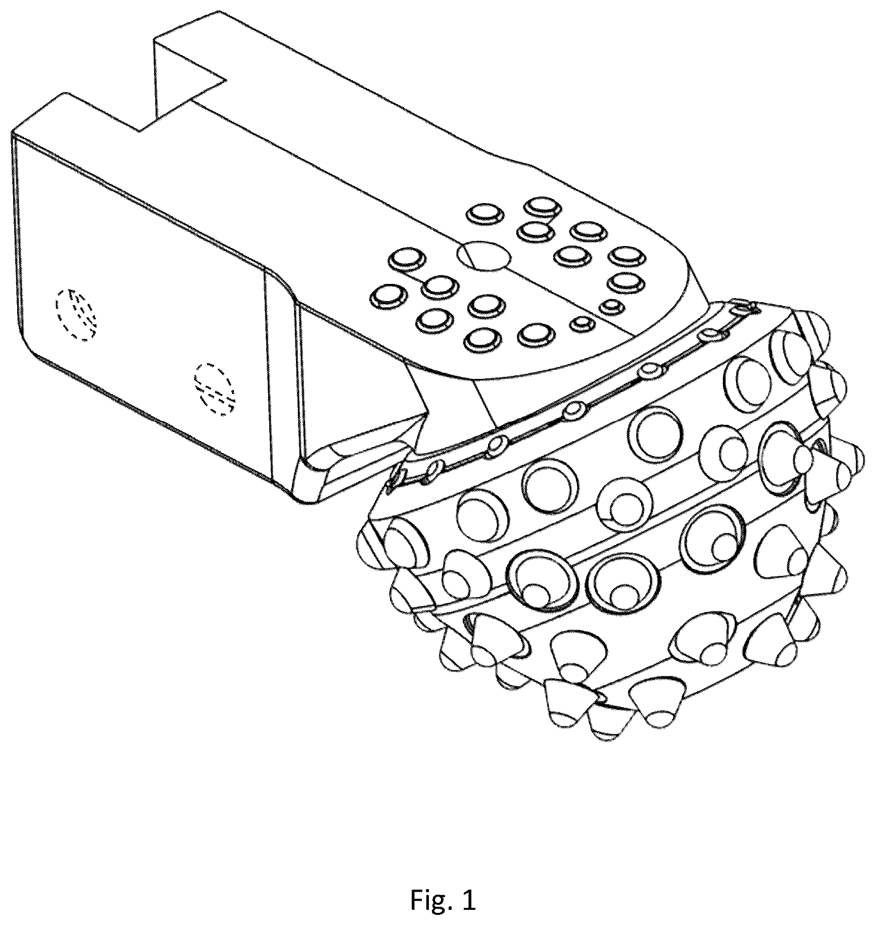Patent USD1076990 — Rock roller arm for a reamer assembly — Figure 1