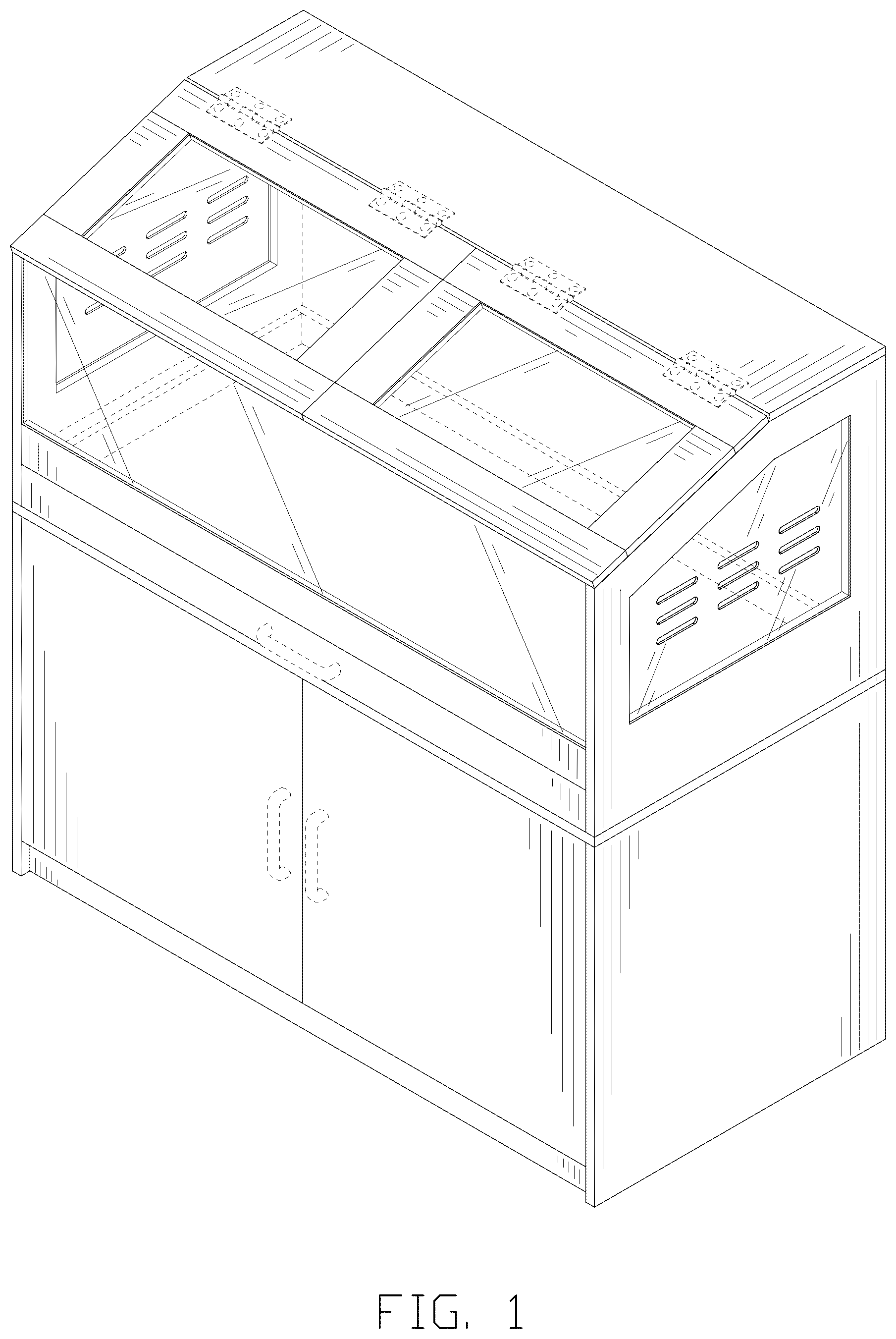 Patent USD1077365 Figure 1 – Animal cage with storage cabinet