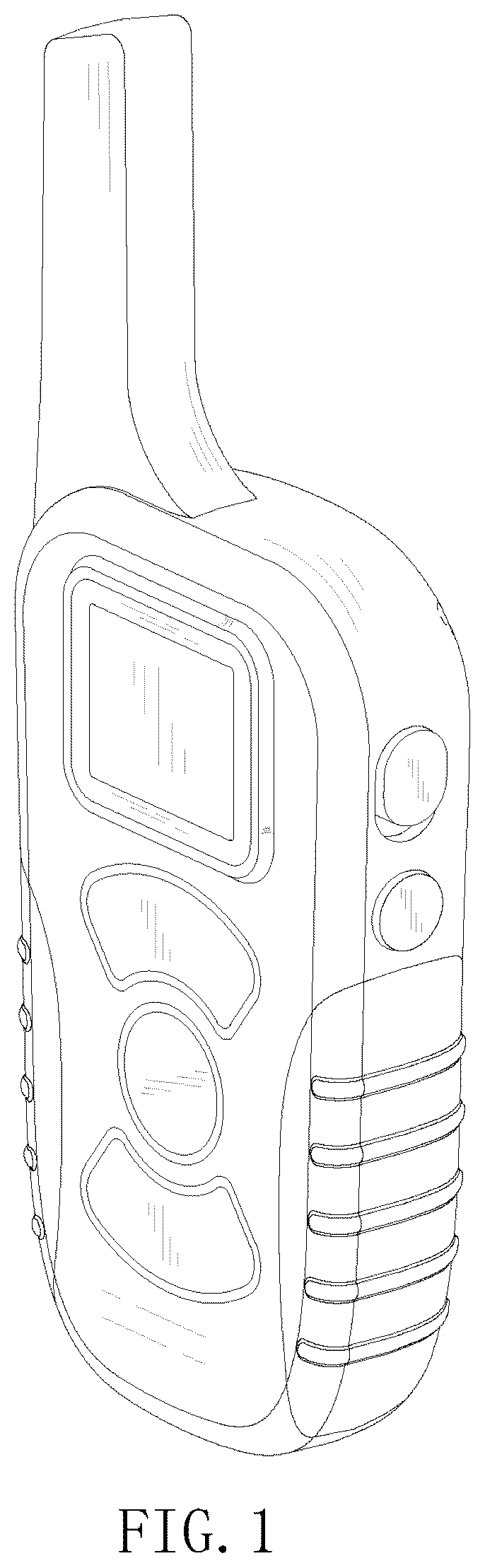 Patent USD1077379 Figure 1 – Remote transmitter for dog training collar