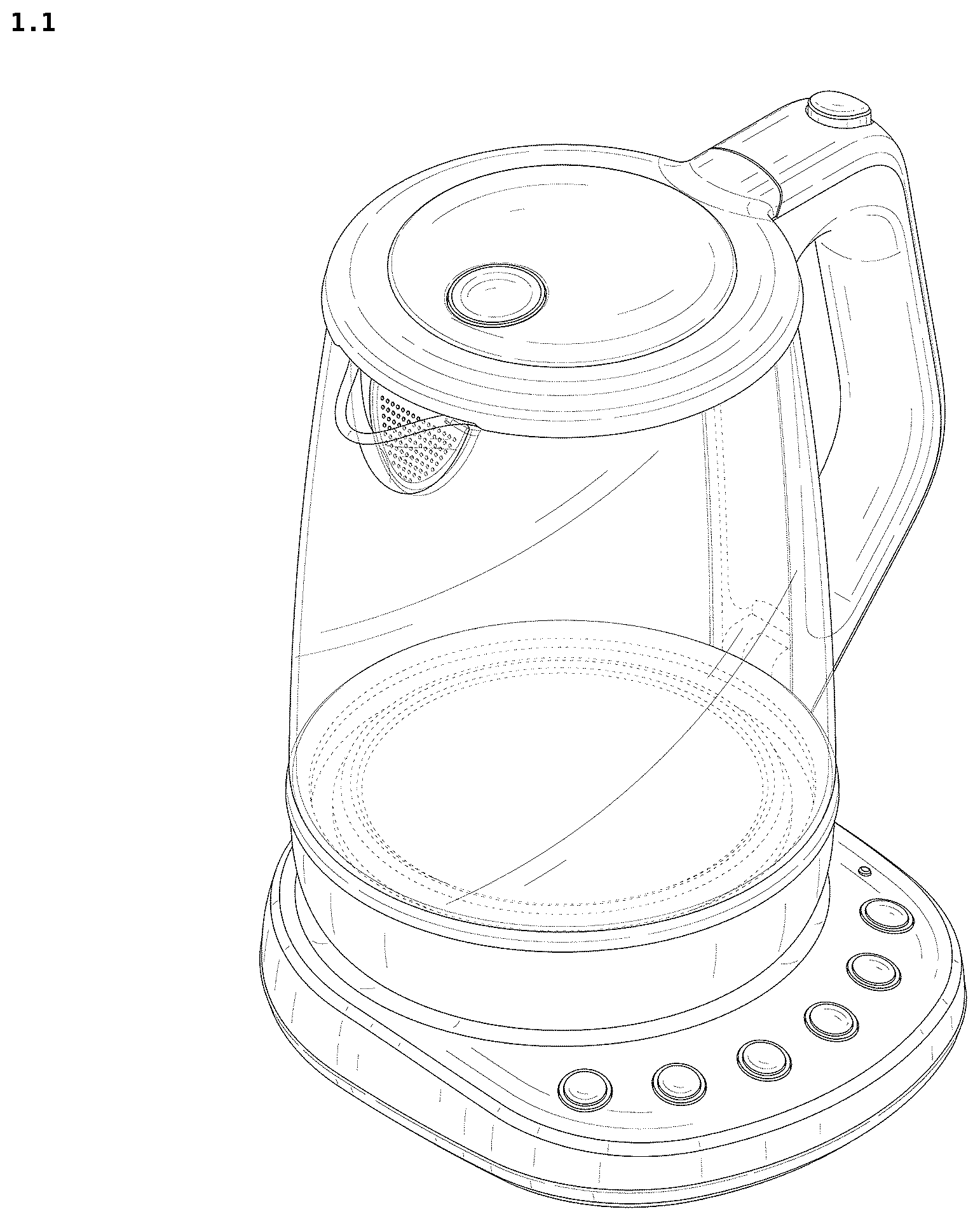 Patent USD1077558 Figure 1 – Electric kettle with kettle base