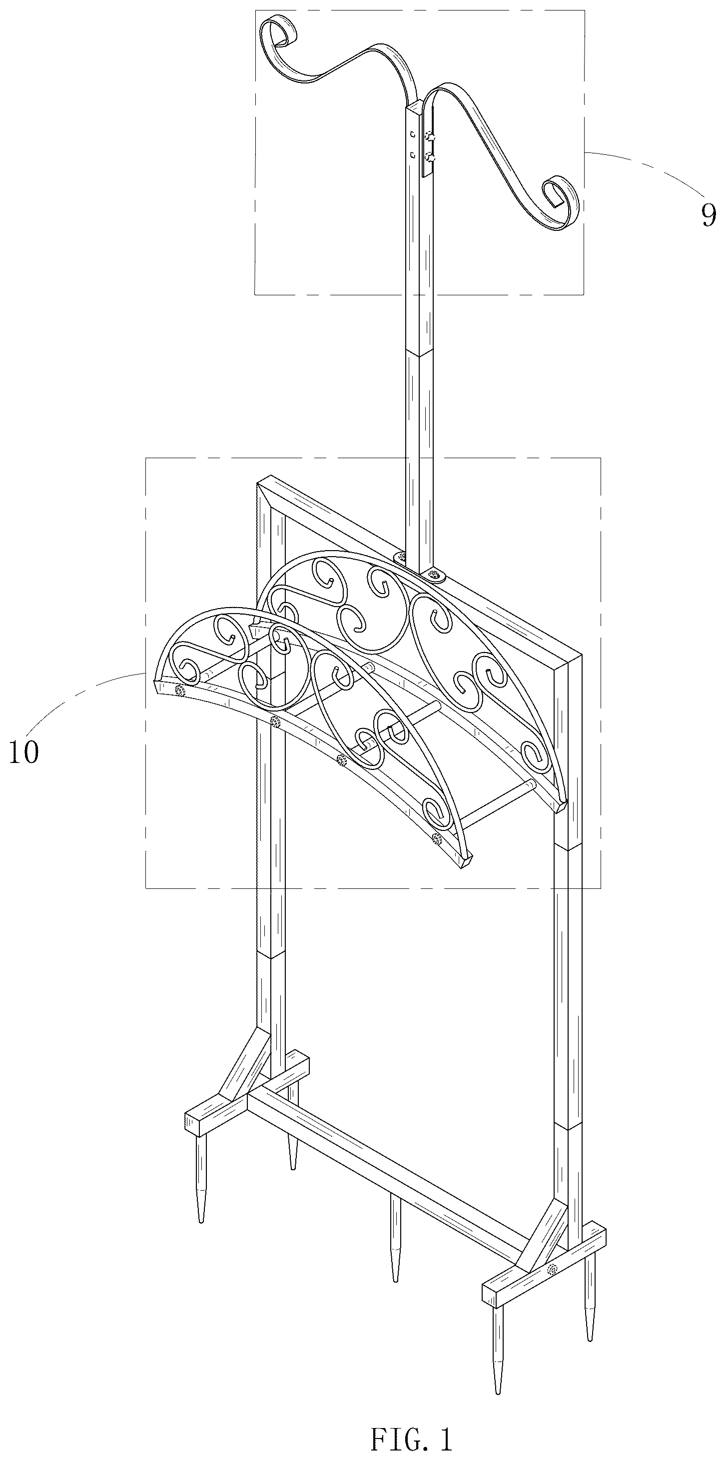 Patent USD1077621 Figure 1 – Hose holder
