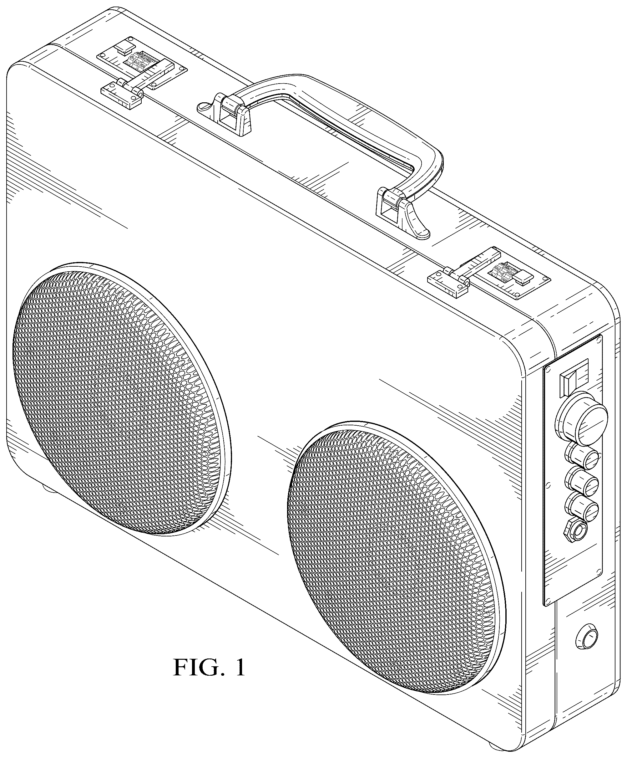 Patent USD1077774 Figure 1 – Briefcase stereo