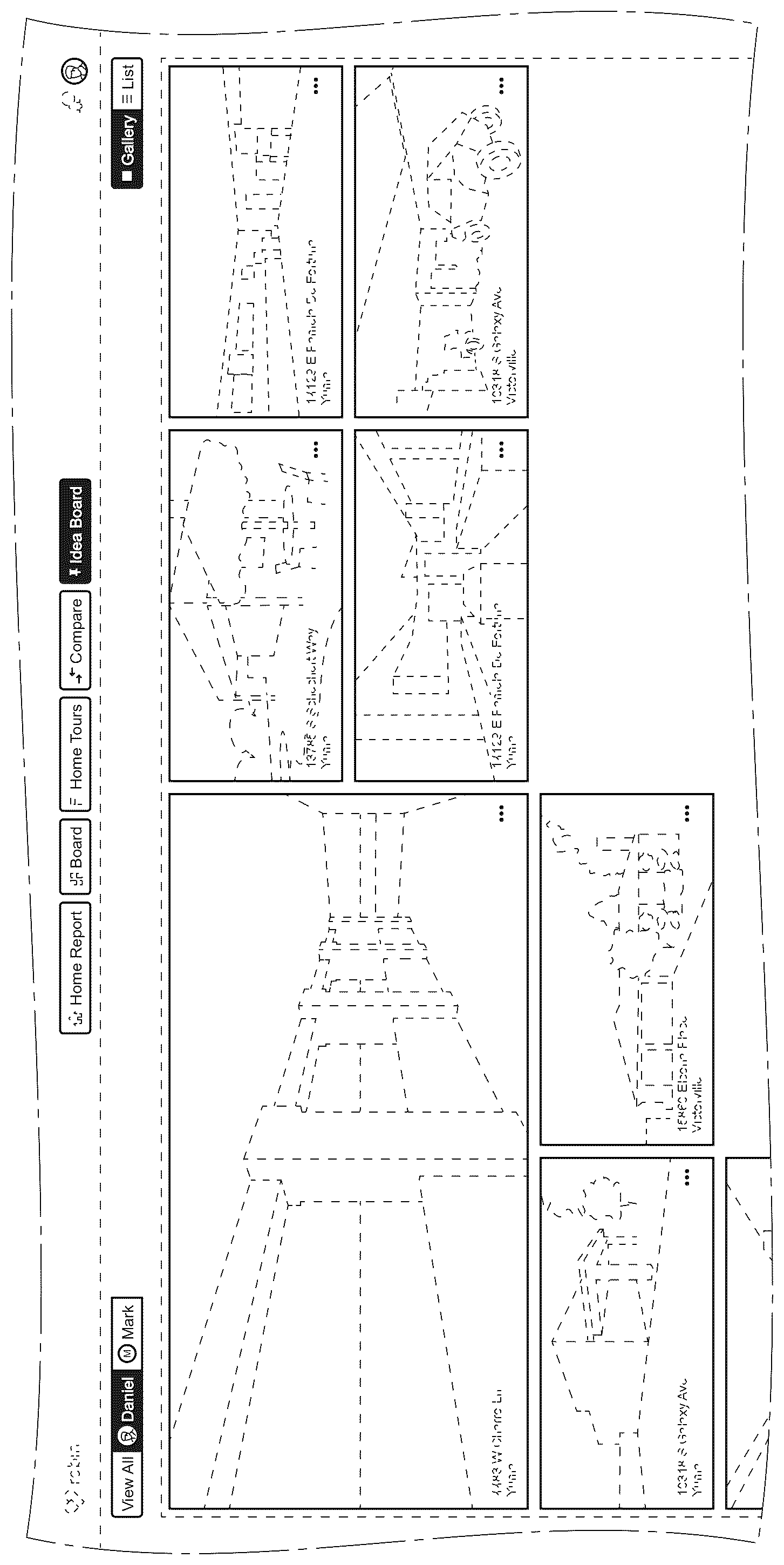 Patent USD1077840 — Display screen or portion thereof with a graphical user interface for a home buying idea board — Figure 1