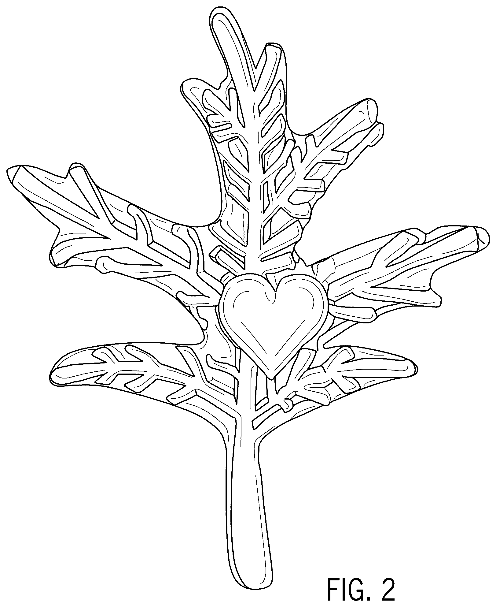 Patent USD1078533 Figure 2 – Leaf with heart ornament