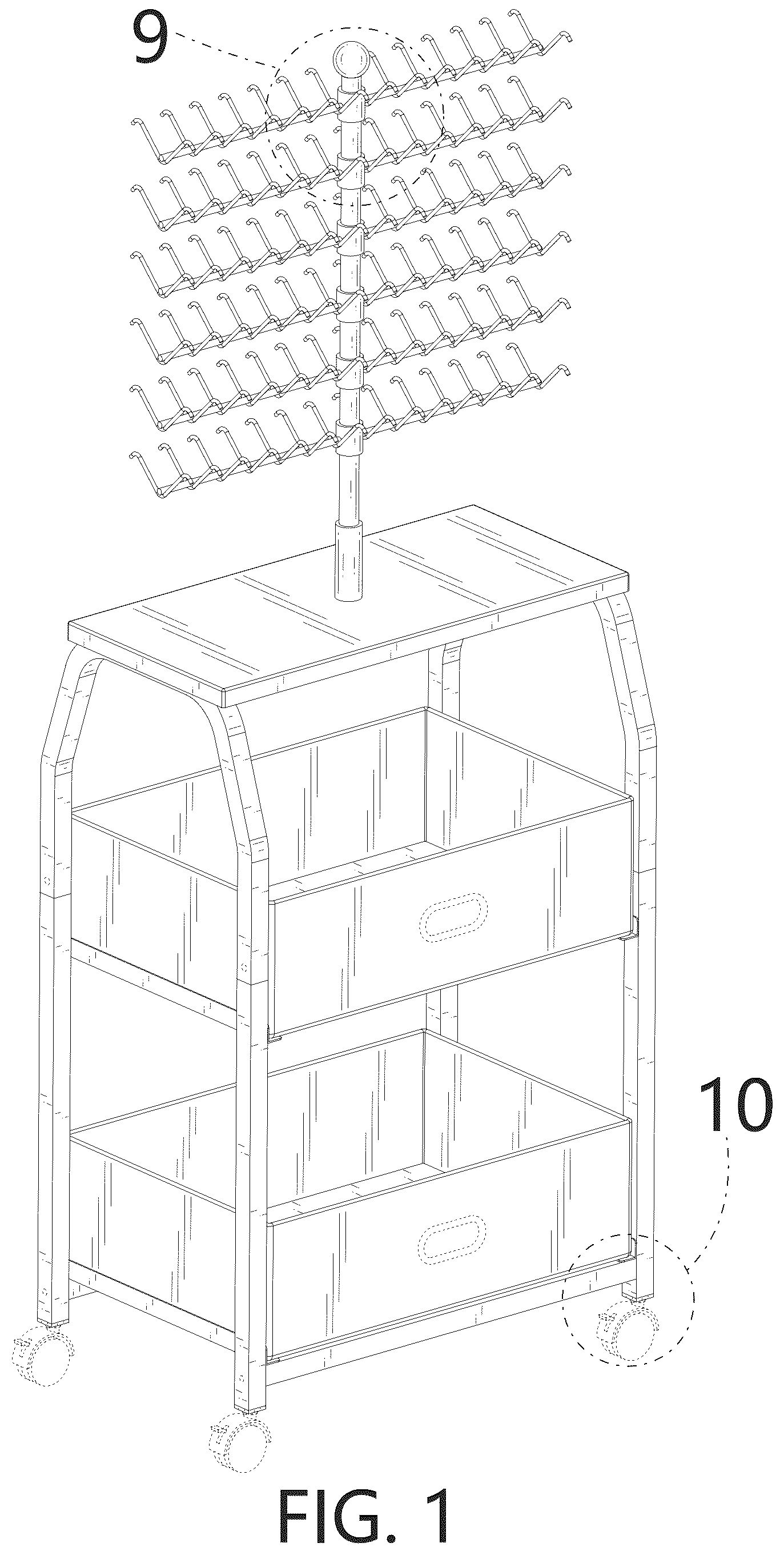 Patent USD1079135 Figure 1 – Braiding hair rack