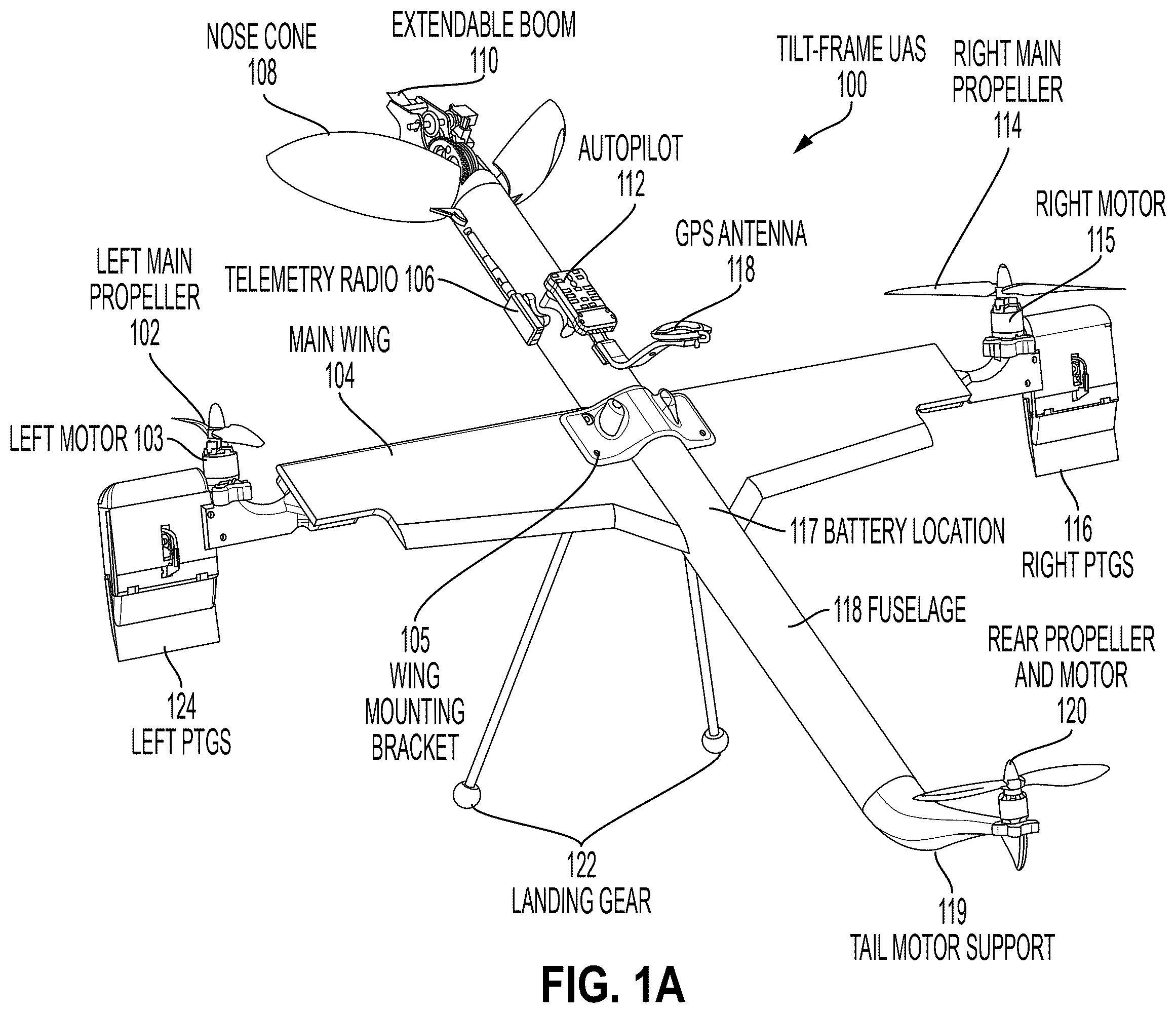 Patent US12541206 — Tilt-frame UAV for agricultural air sampling with a propeller-thrust-governing system that facilitates VTOL capability — Figure 1