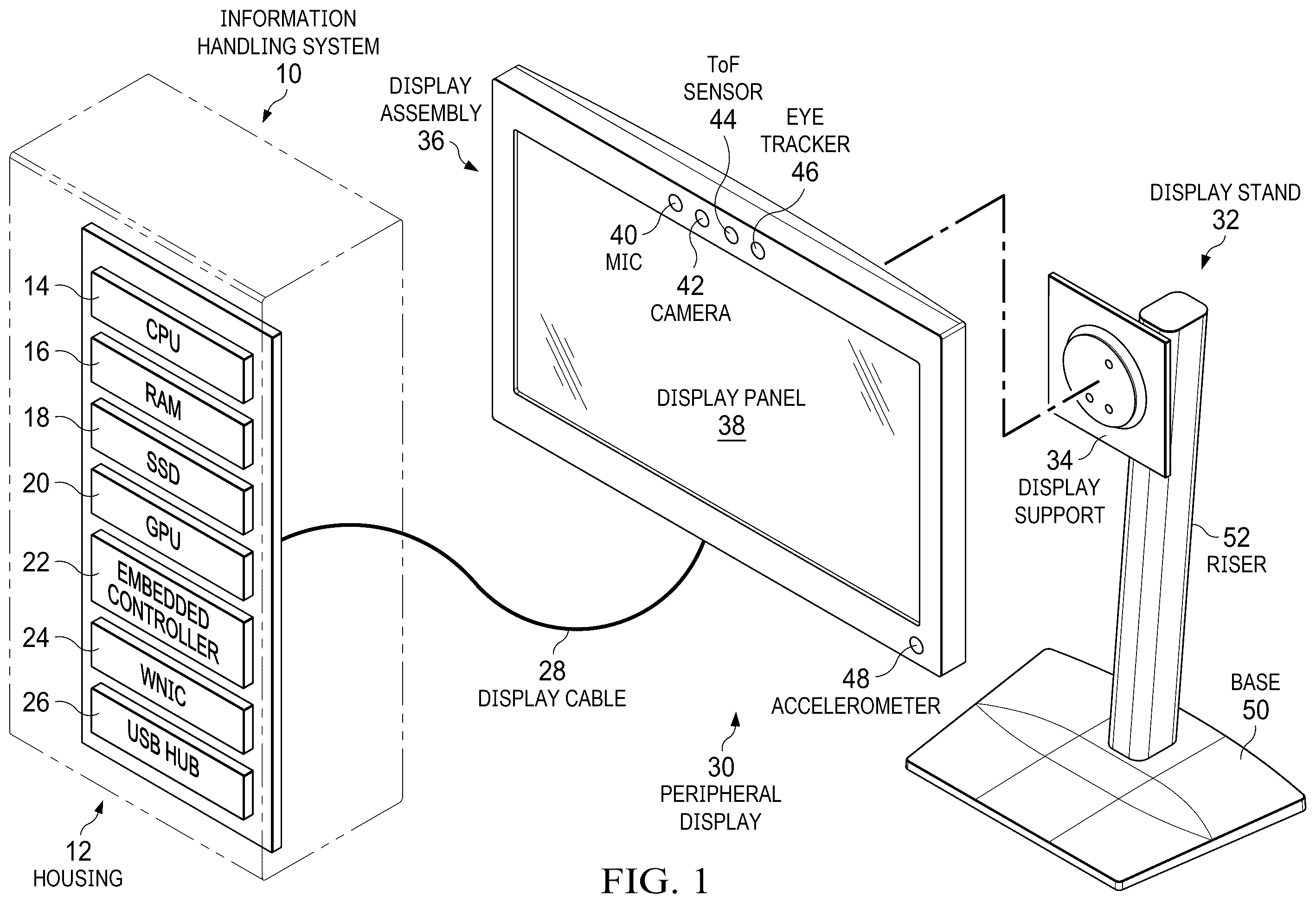 Patent US12541224 — Display stand supporting plural display assemblies with position detection on the display stand — Figure 1
