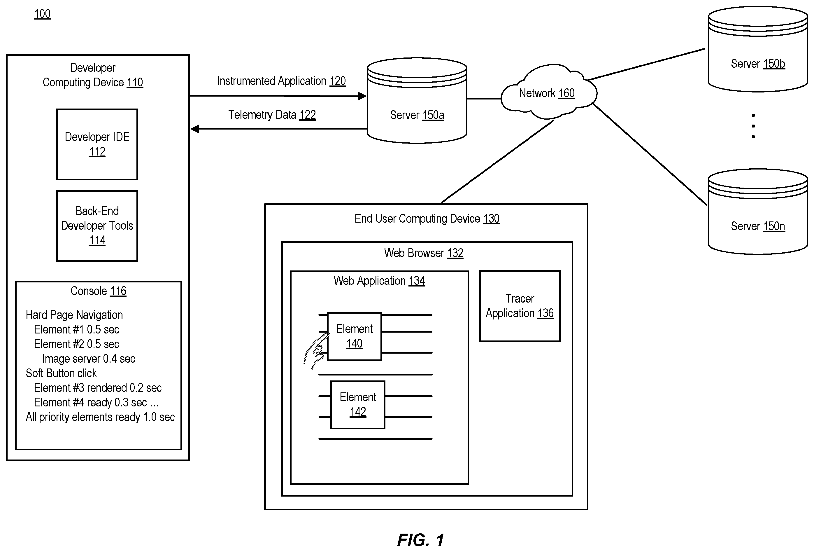 Patent US12541563 — Instrumentation of soft navigation elements of web page applications — Figure 1