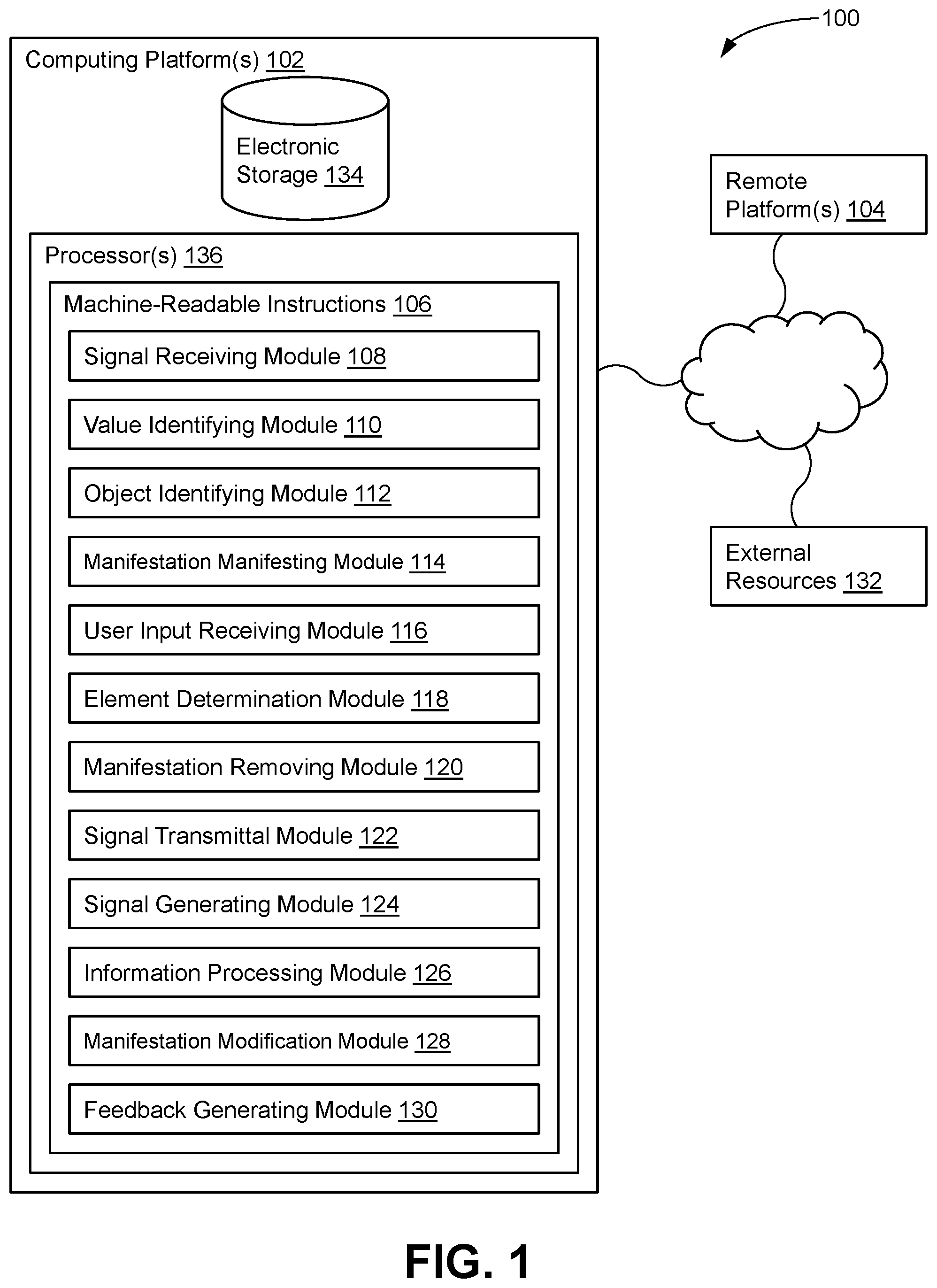 Patent US12541889 — Physical proximity-based manifestation of virtual objects in a virtual environment — Figure 1