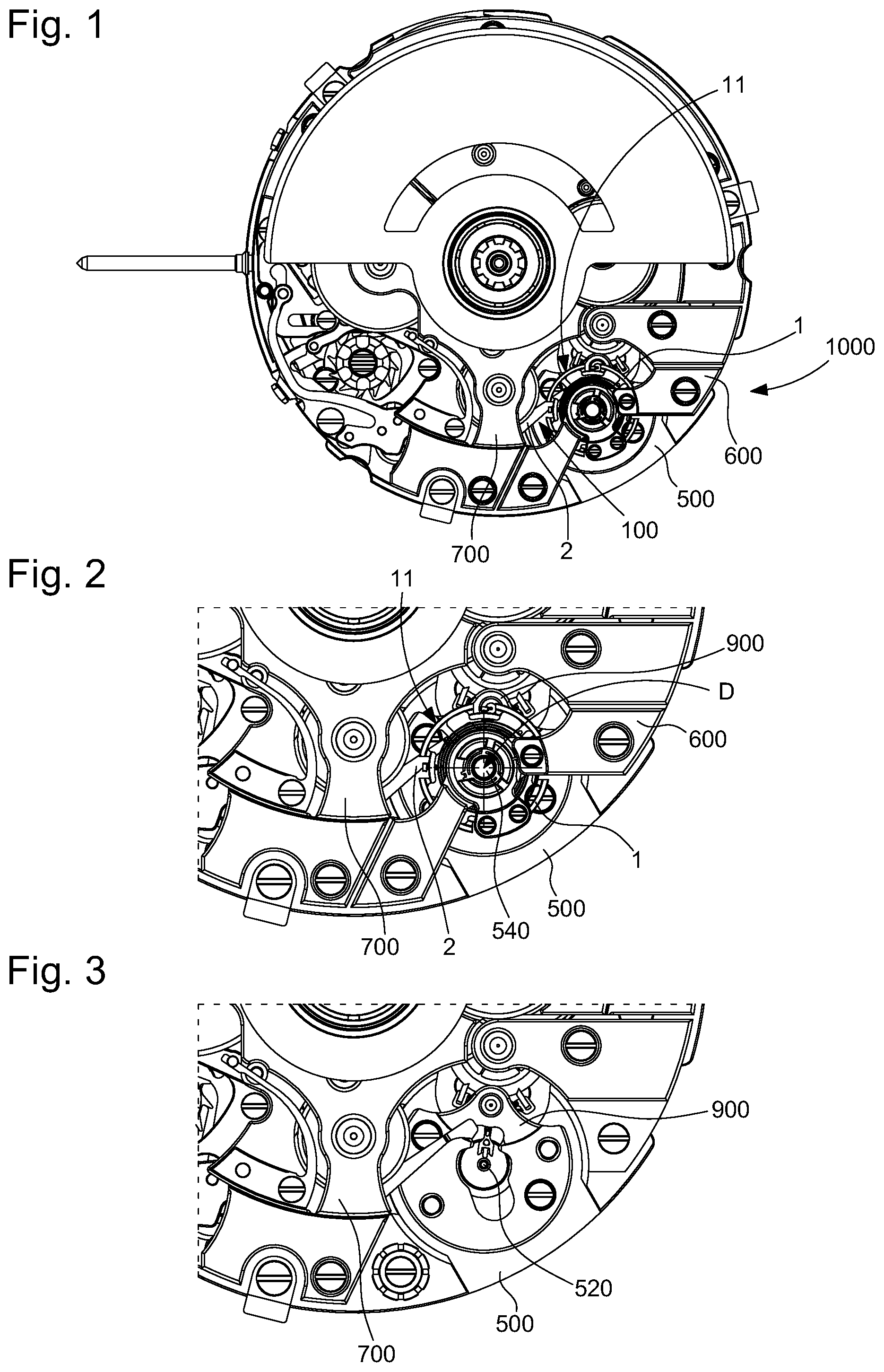 Patent US12547122 Figure 1 – Stopping mechanism for stopping or releasing a horological regulating or chronograph mechanism wheel