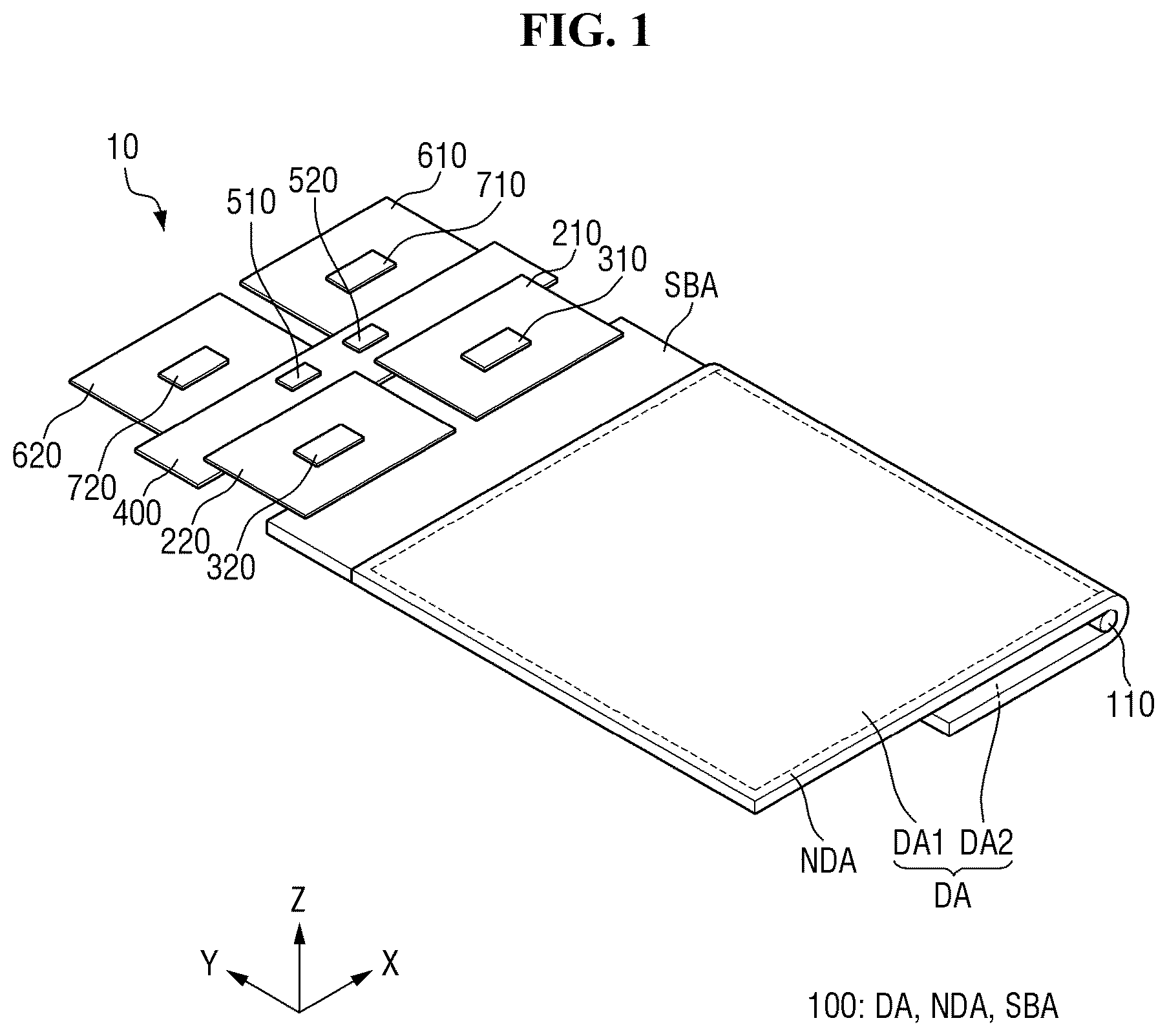 Patent US12547263 — Flexible display device with resistance sensing lines overlapping driving and sensing electrodes — Figure 1