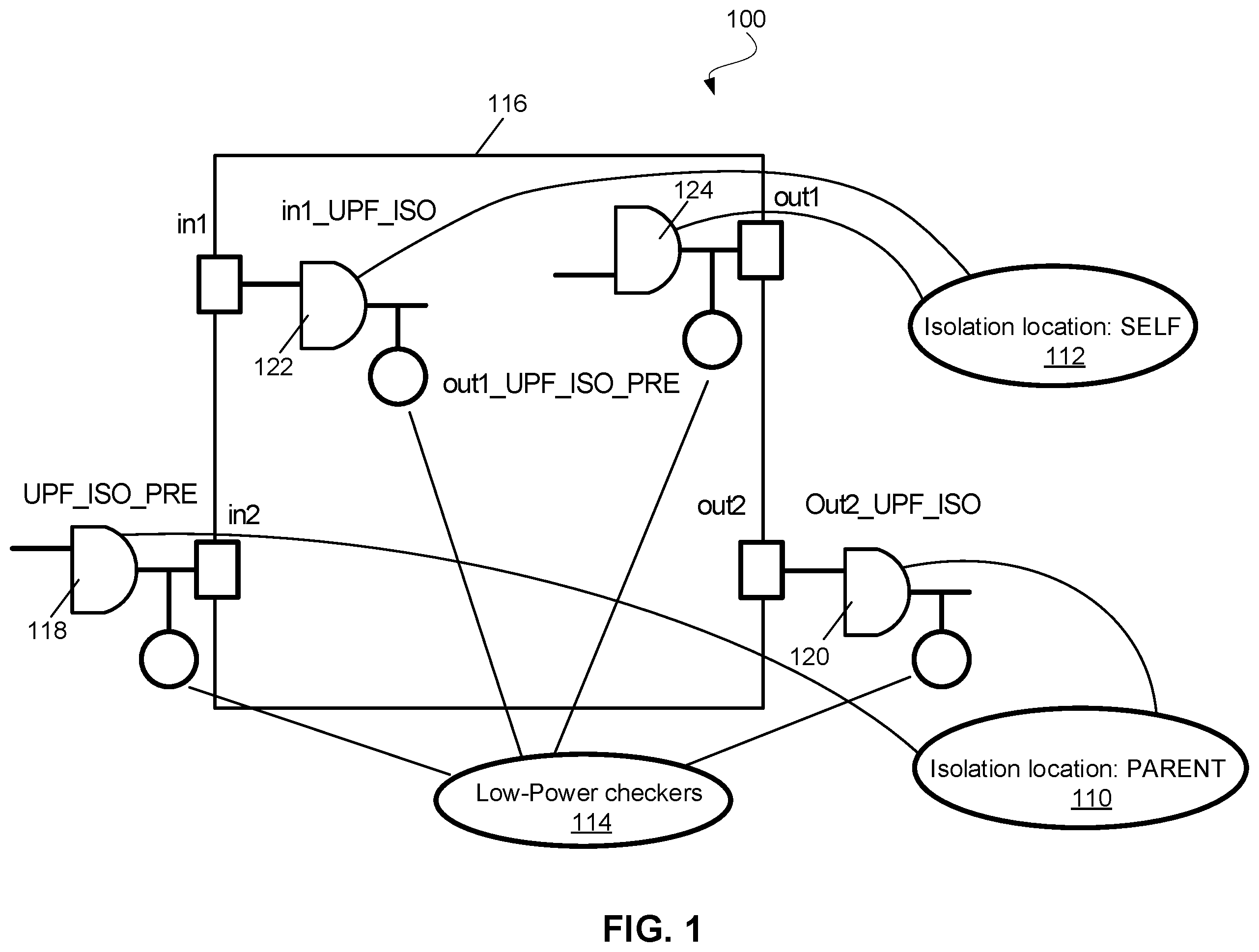 Patent US12547814 — Control of low-power checkers using assertion control techniques of assertions language — Figure 1