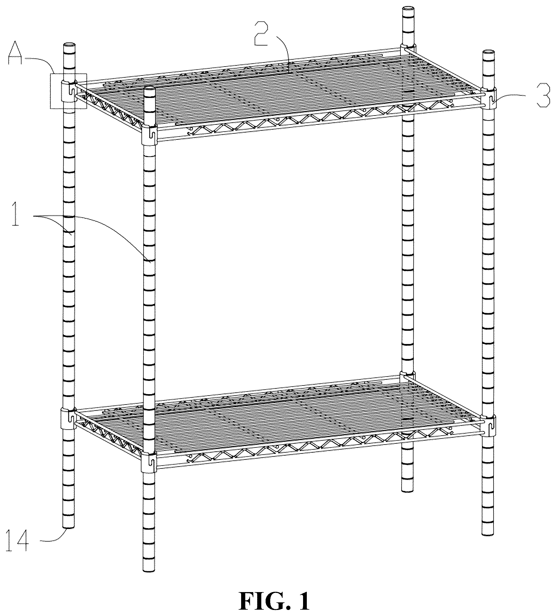 Patent US12551011 — Connecting structure of storage rack and storage rack — Figure 1