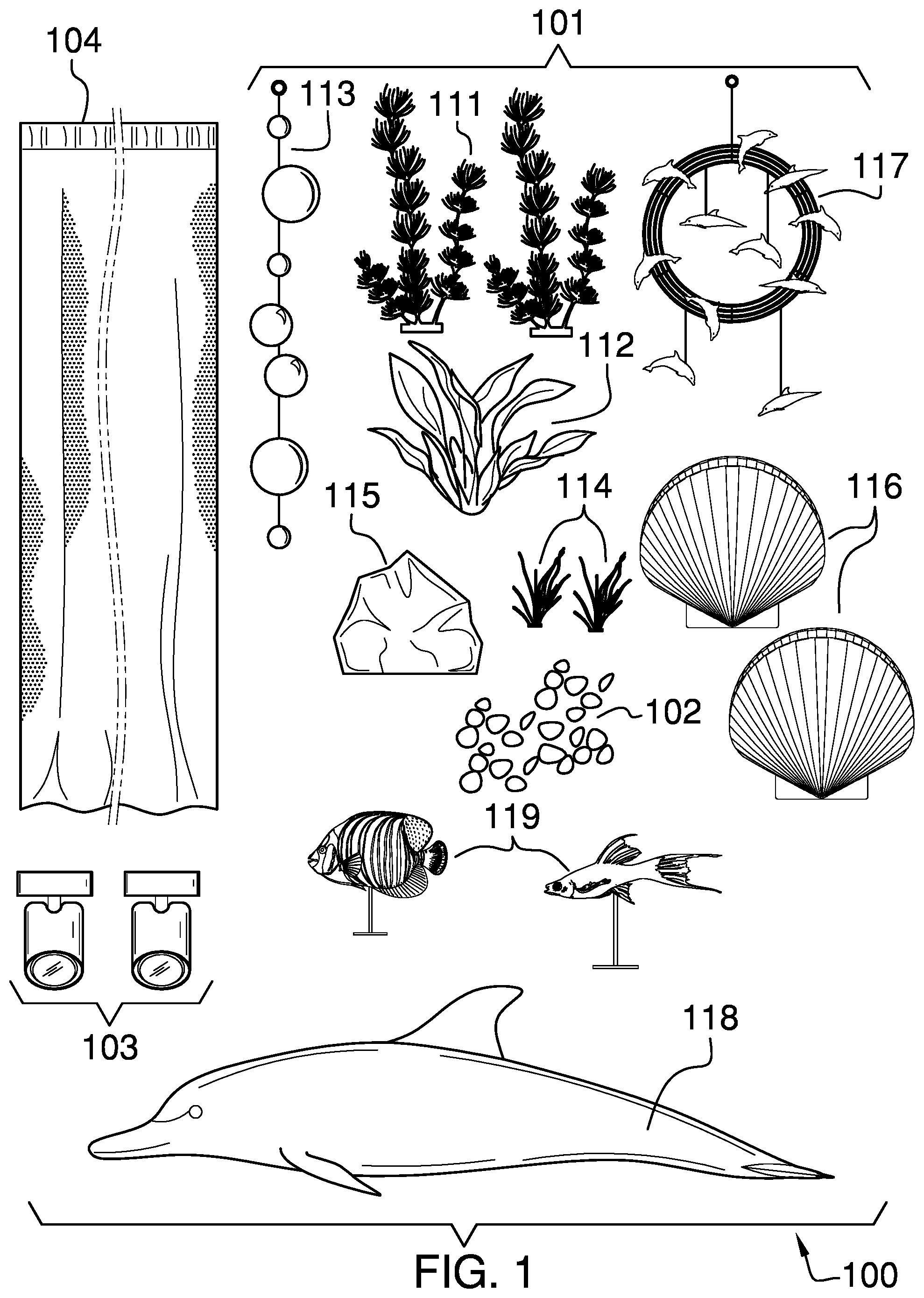 Patent US12551033 Figure 1 – Bay window aquarium kit