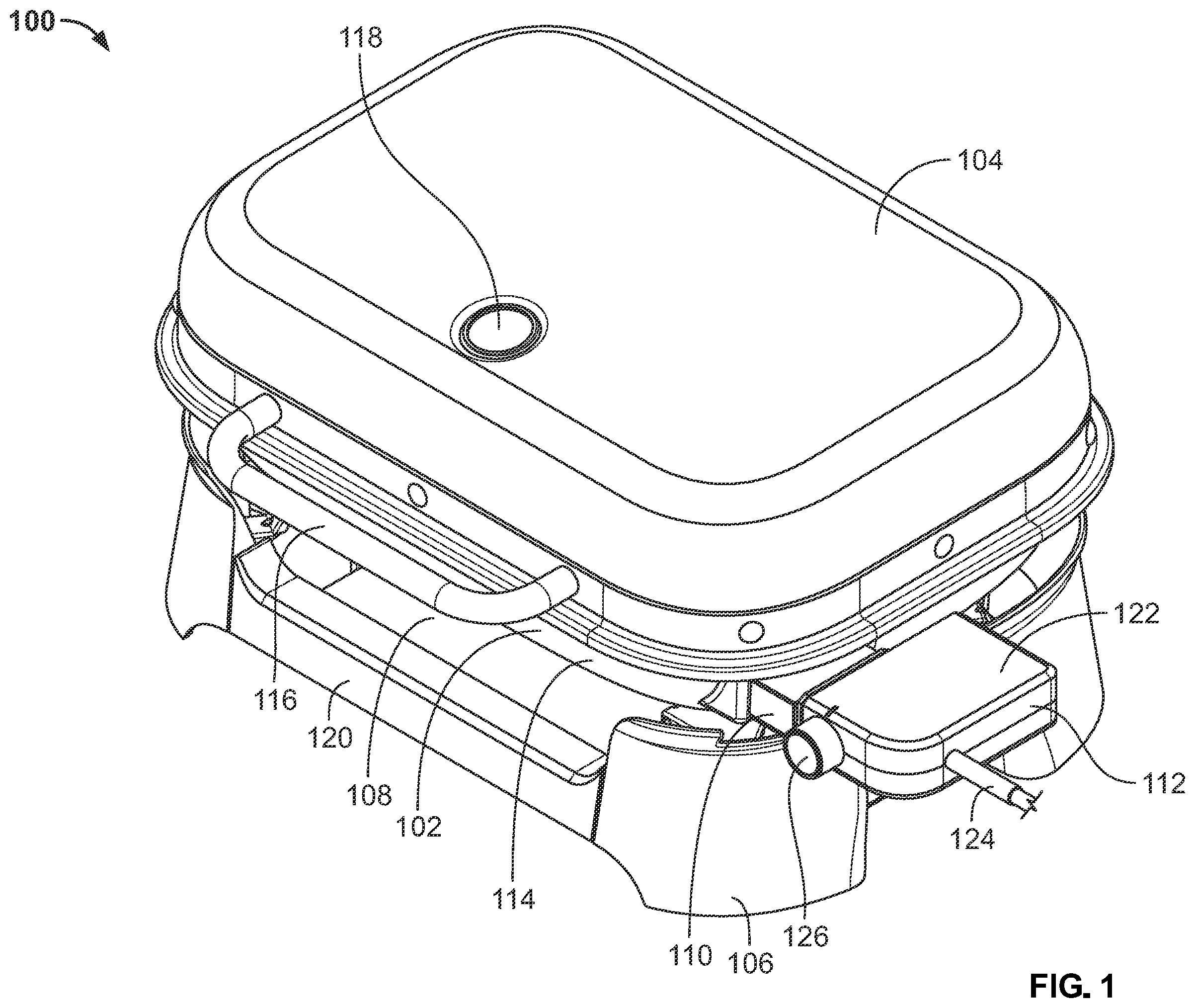 Patent US12551053 — Portable grills having reversible steam tray assemblies — Figure 1