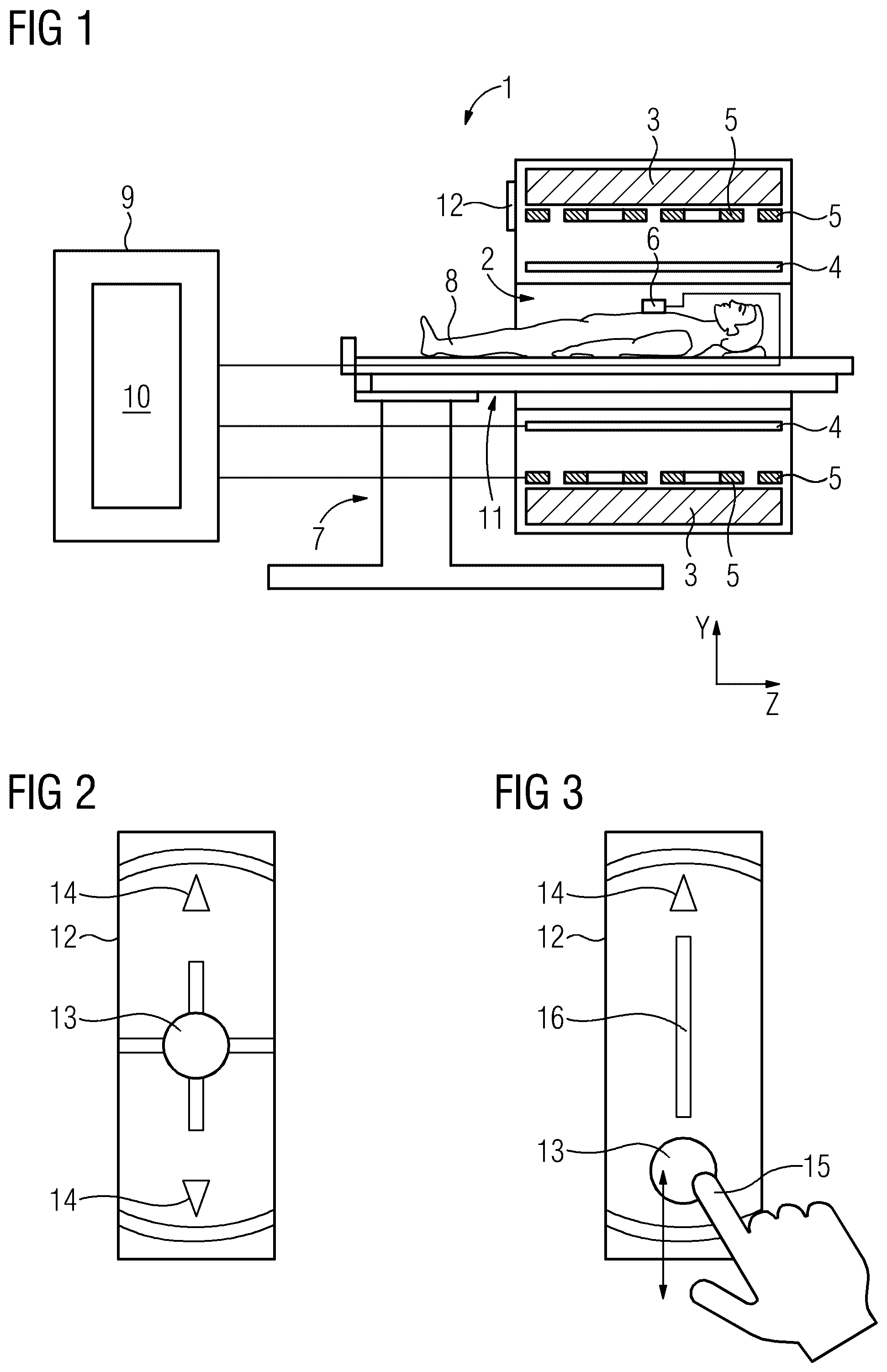 Patent US12551171 — Controlling an object transport unit of an examination system by means of a touch-sensitive screen — Figure 1
