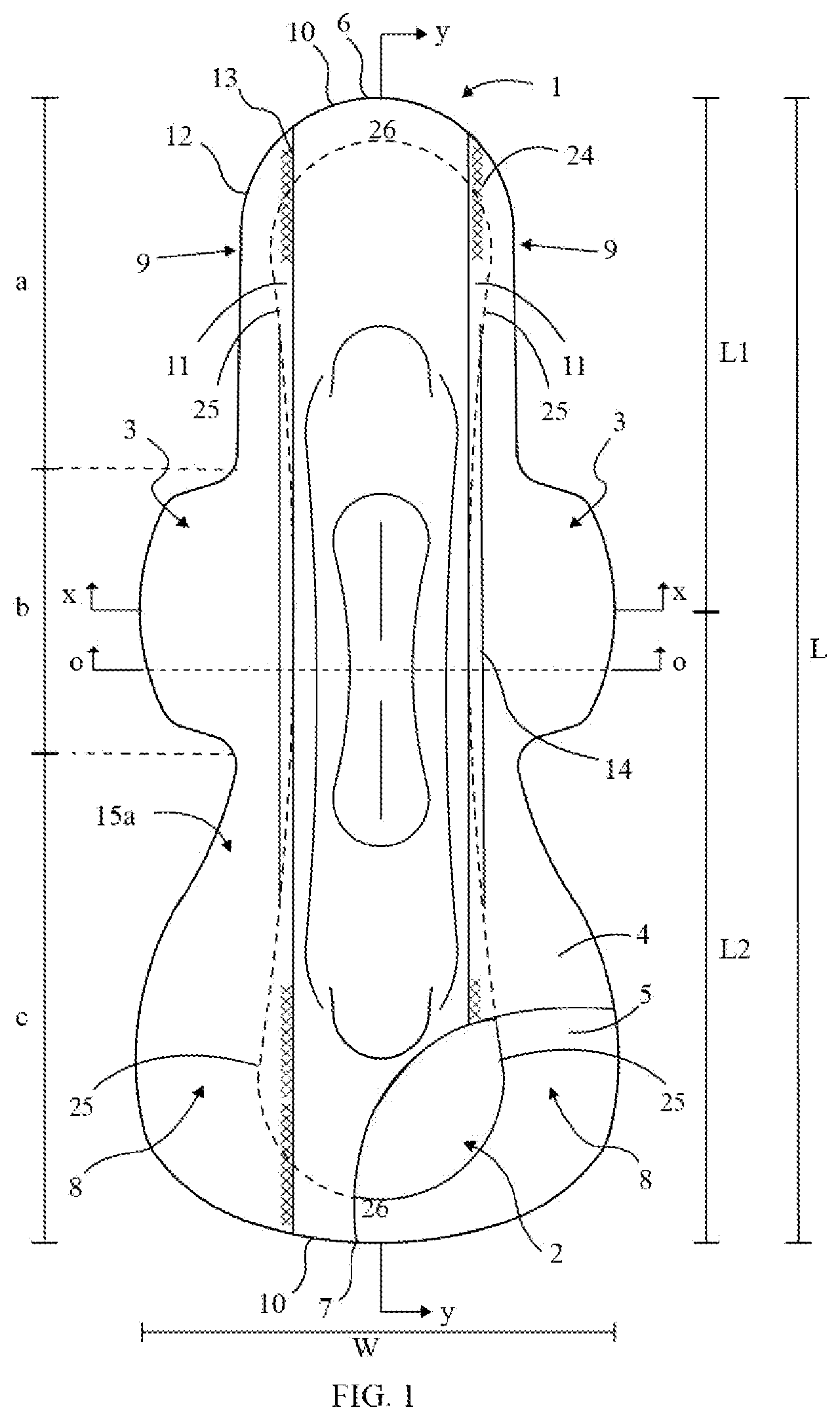 Patent US12551383 Figure 1 – Sanitary napkin for heavy uterine bleeding