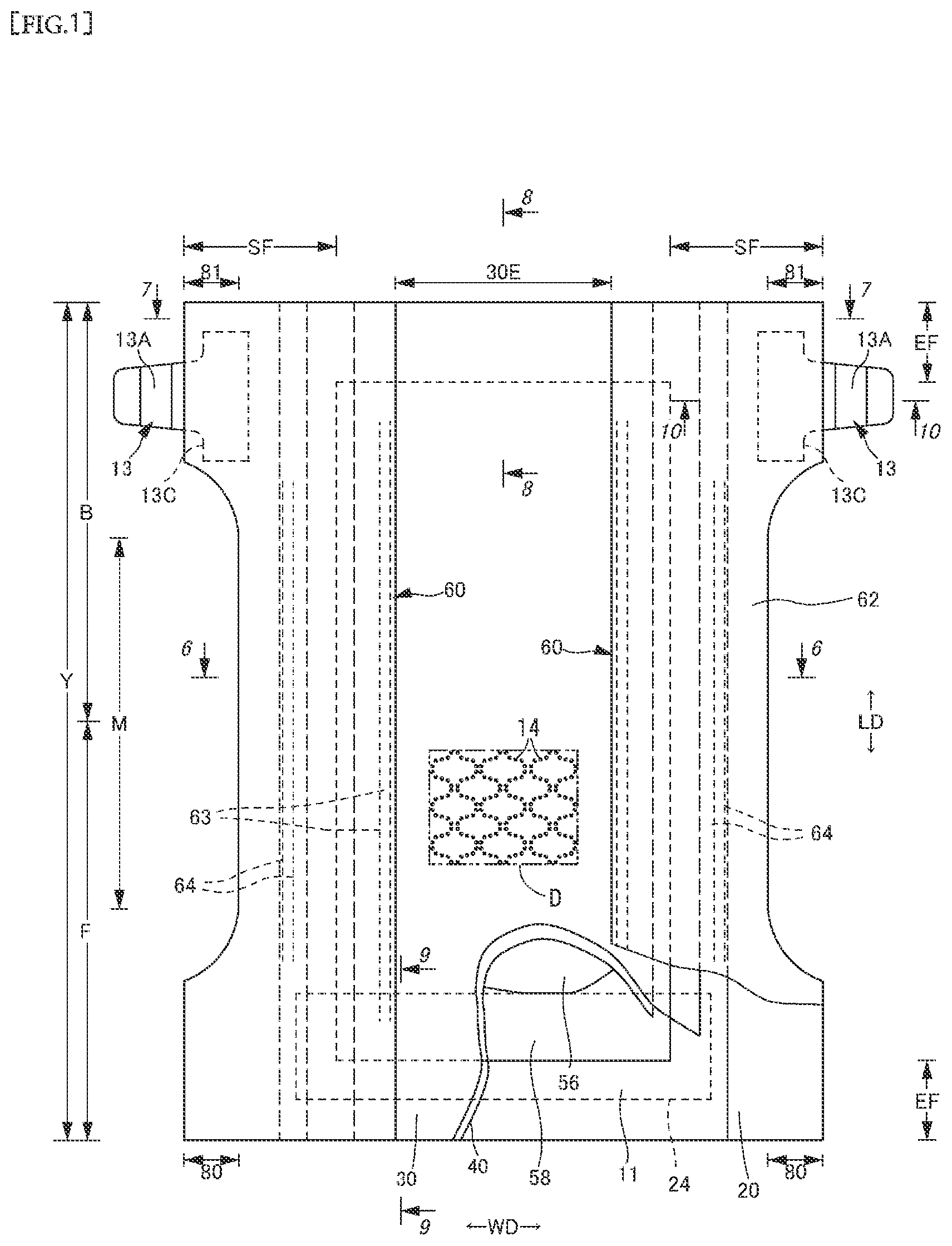 Patent US12551384 Figure 1 – Disposable wearing article and method for manufacturing the same