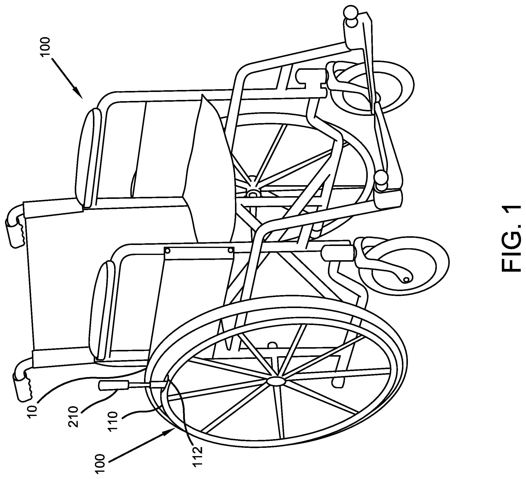 Patent US12551387 Figure 1 – Wheelchair mobility lever device