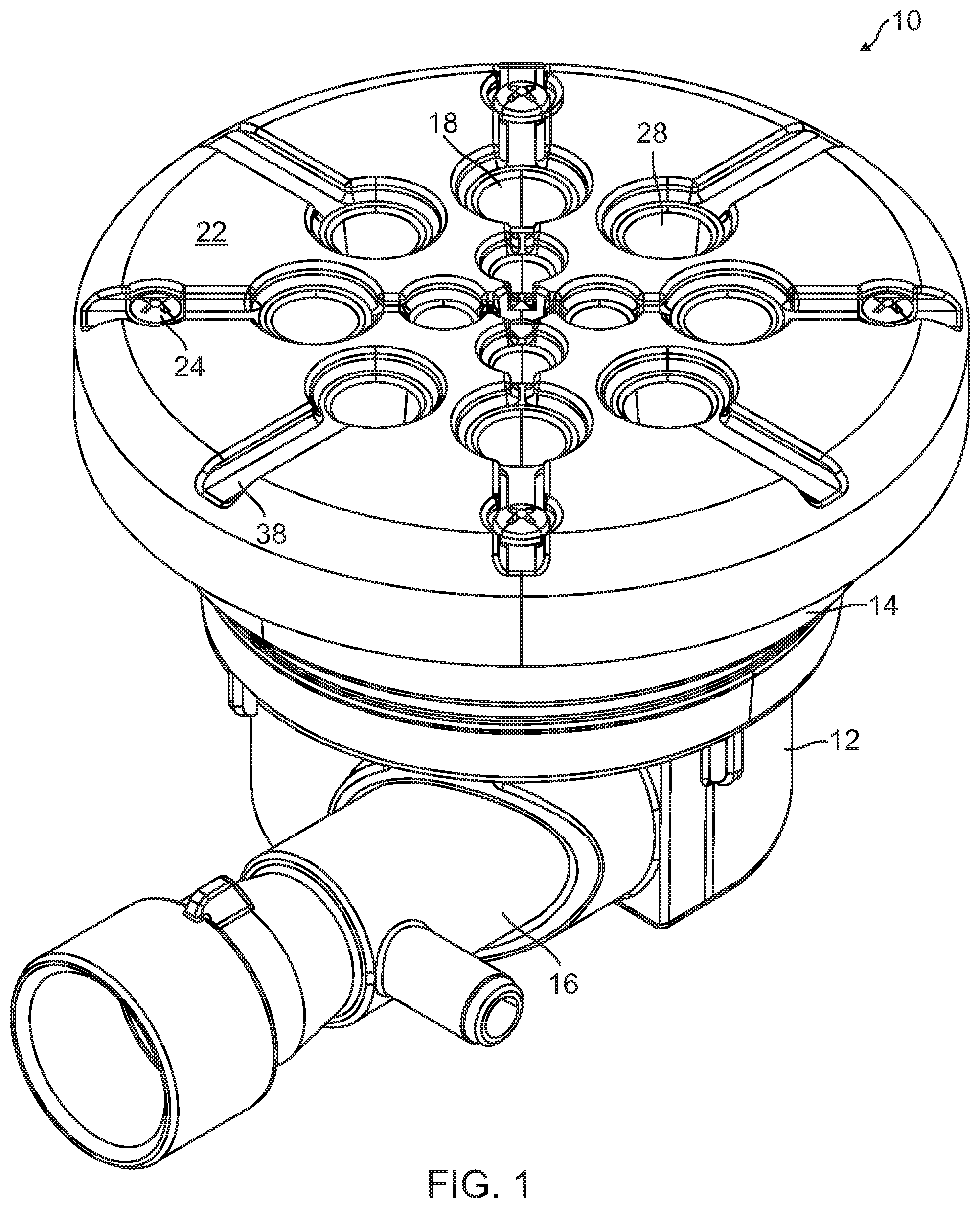 Patent US12551401 — Spa jet with crosswise and tangent venturi for both spa walls and spa floors — Figure 1